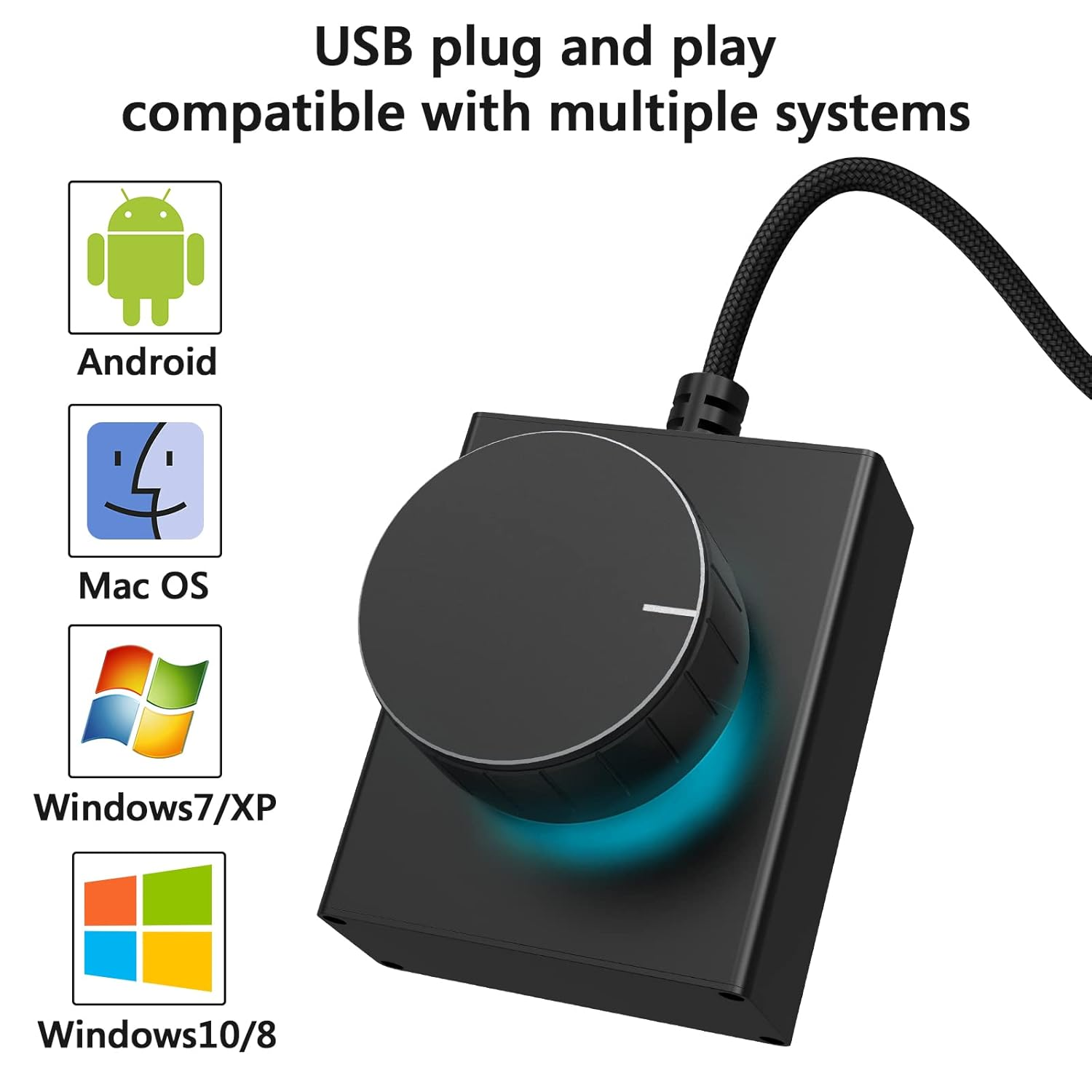 Geekria Volume Control Knob with Rotate Volume Adjustment & One Key Mute Function, Pc/Phone Remote Audio Control Adapter, Support Win 7, 8, 10, MAC, Android, USB or USB-C (Black) image number 3