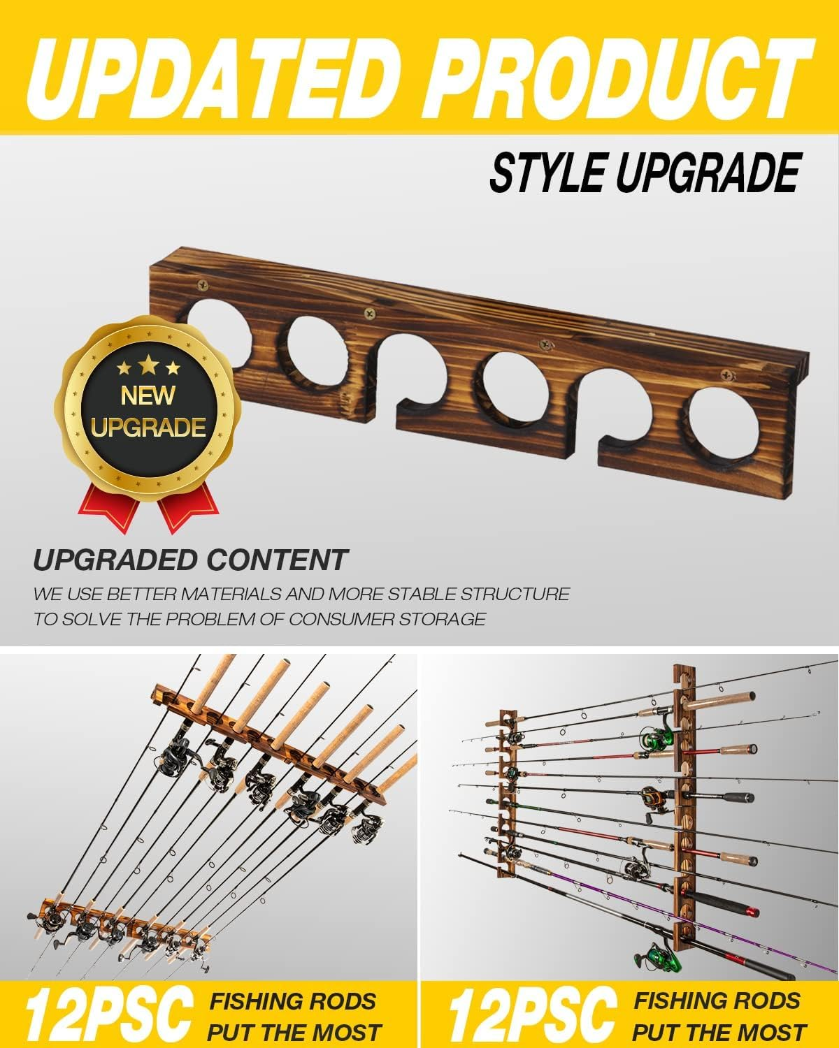 Ghosthorn 4 Sets Holds up to 24 Rods Fishing Pole Rod Racks Wall or Ceiling Mounted Fishing Rod Holders for Garage Storage Organizer Fishing Gear Equipment Gifts for Men Women