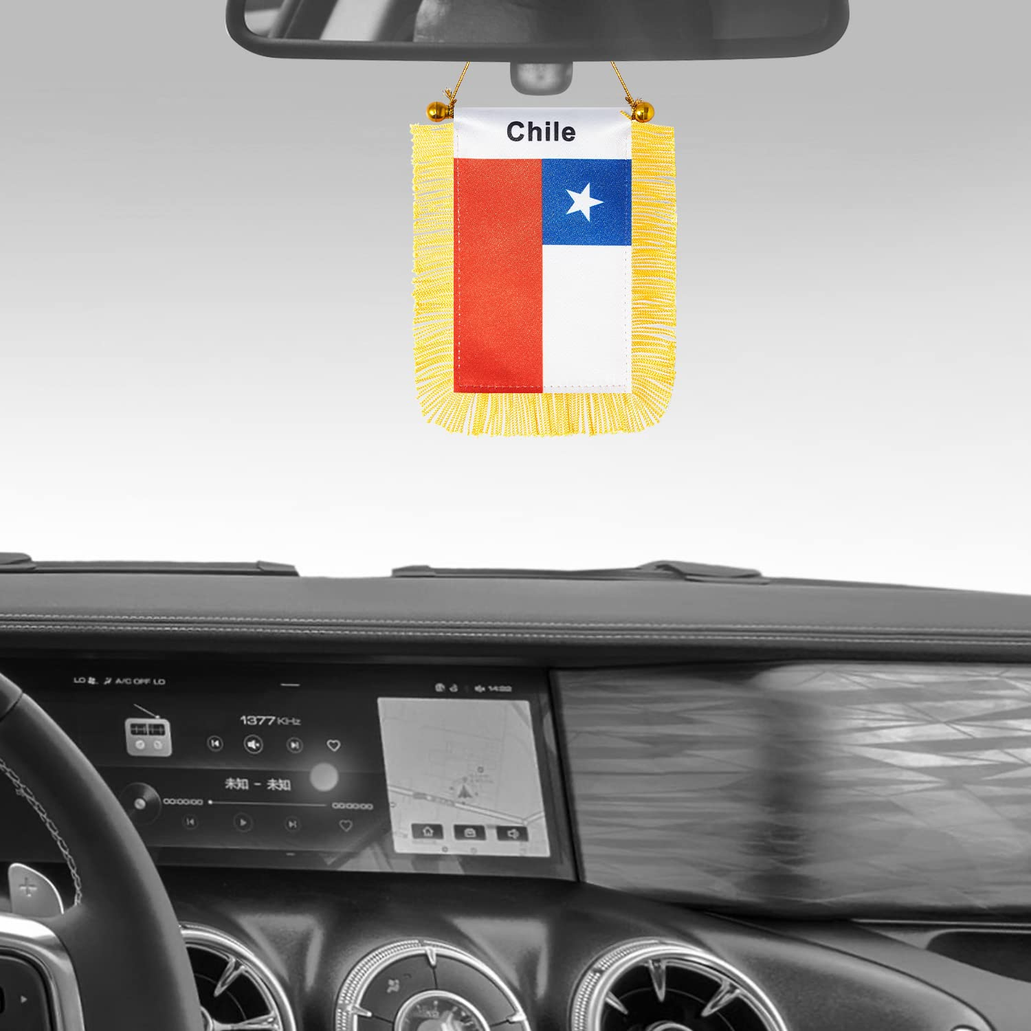 CANTENDO 2 Pack Chile Window Hanging Flag,Mini Chilean Car Flag with Pole Tassel Suction Cup Rearview Mirror Decoration(3X5 Inch)