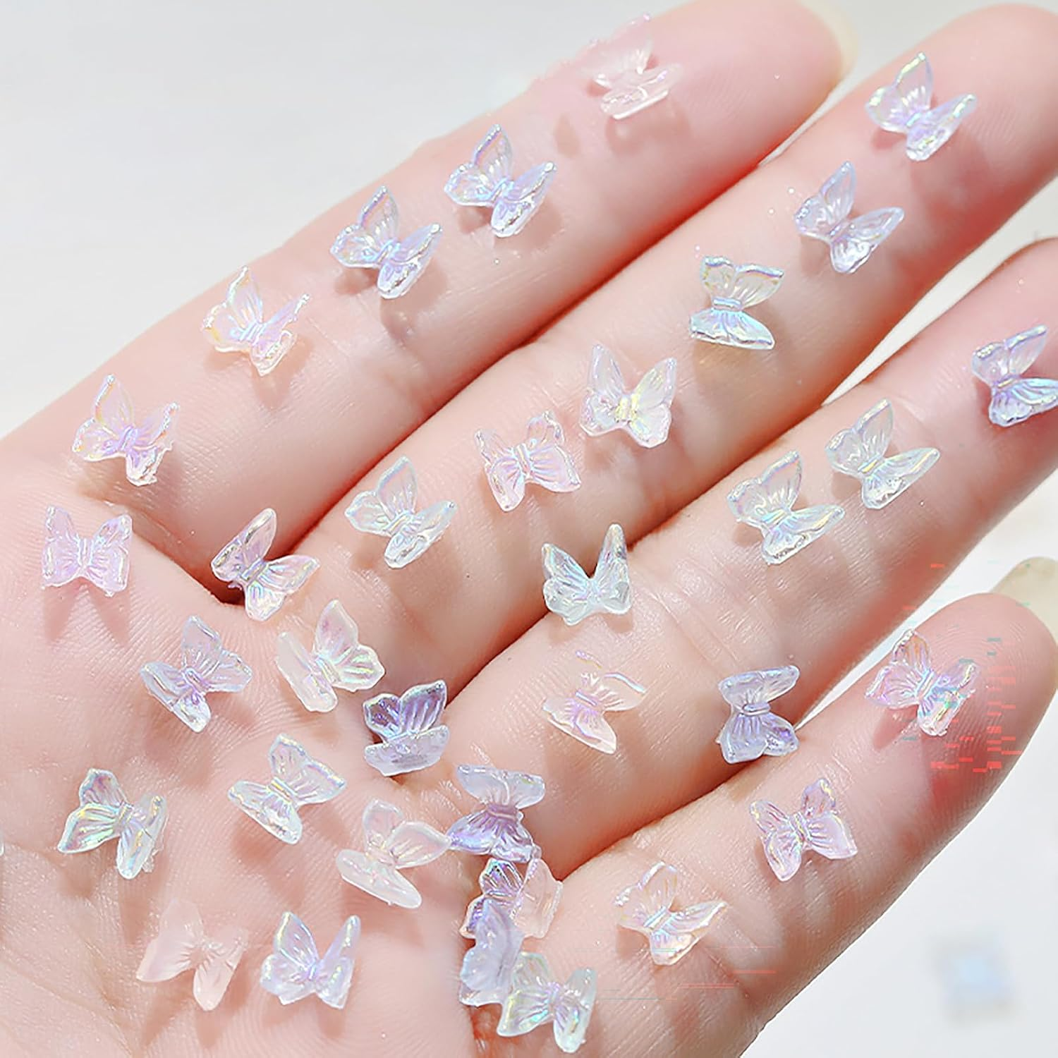 Taoluwin 100Pcs Nail Art Rhinestones, 6Mm 3D Iridescent Resin Butterfly Gems, Rhinestones for Nail Charms, Crafts & Jewelry Making, 7 Mixed Colors image number 6
