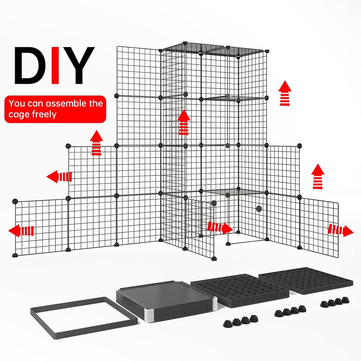Eiiel Outdoor Cat House Cat Cages Enclosure with Super Large Enter Door, 55.1L X 27.6W X 55.1H Balcony Cat Playpen with Platforms,Diy Kennels Crate Large Exercise Place Ideal for 1-4 Cats image number 2