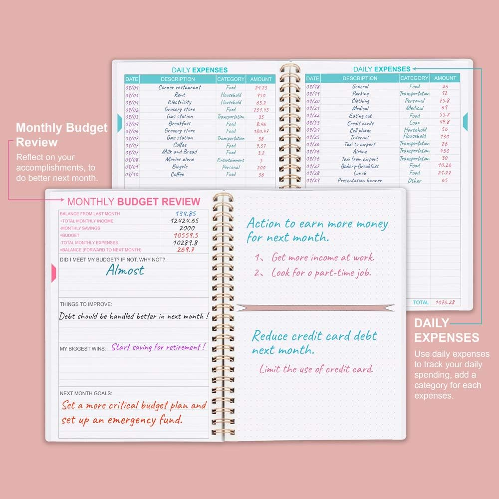 Budget Planner - Monthly Finance Organizer with Expense Tracker Notebook to Manage Your Money Effectively, Undated Finance Planner/Account Book, Start Anytime, 1 Year Use, A5, Rose image number 3