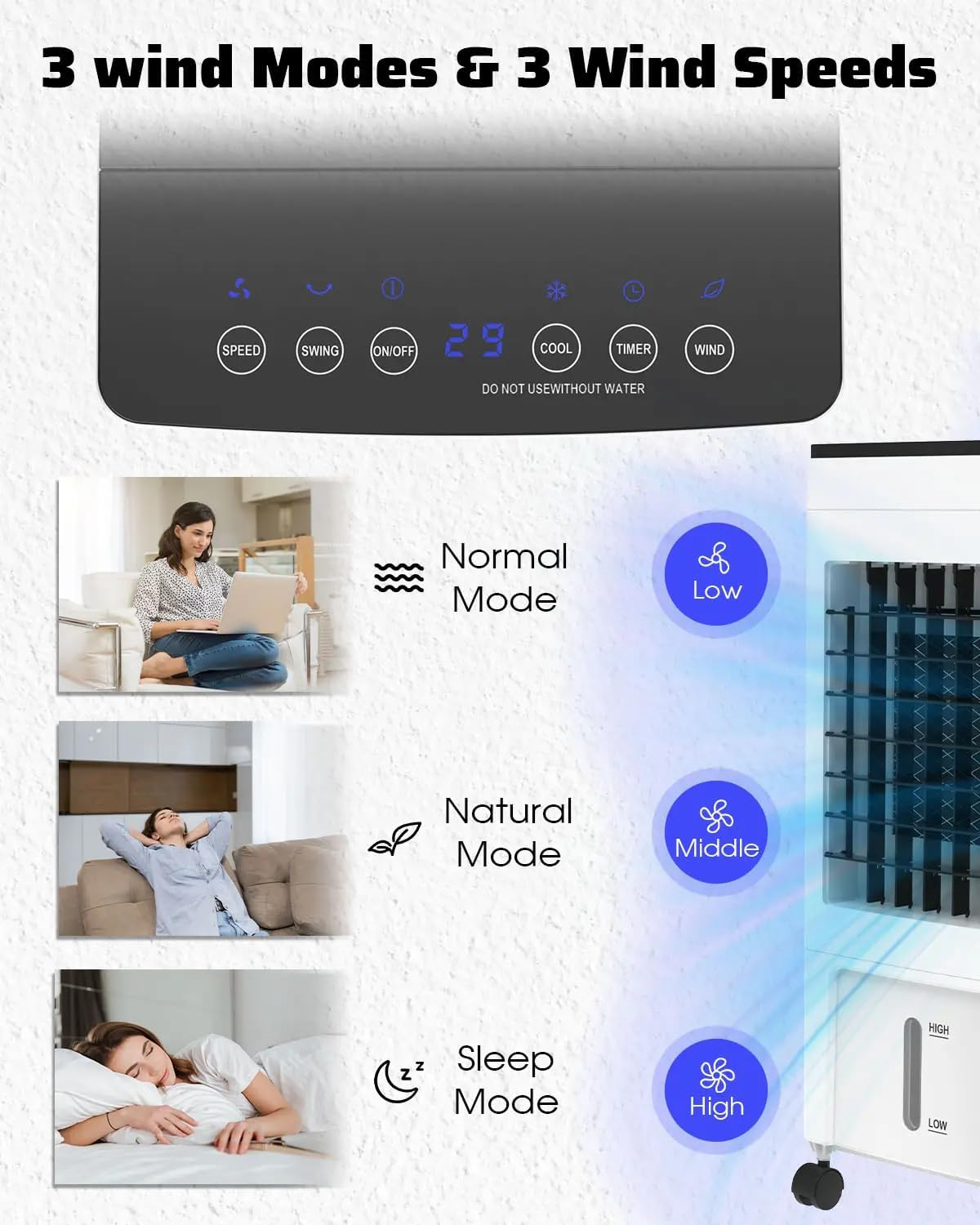 YOPOWER Evaporative Air Cooler, 3 in 1 Air Cooling Fan with 8L Water Tank, 4 Ice Packs, 3 Speeds, 12H Timer for Rooms Home Bedroom Office image number 2