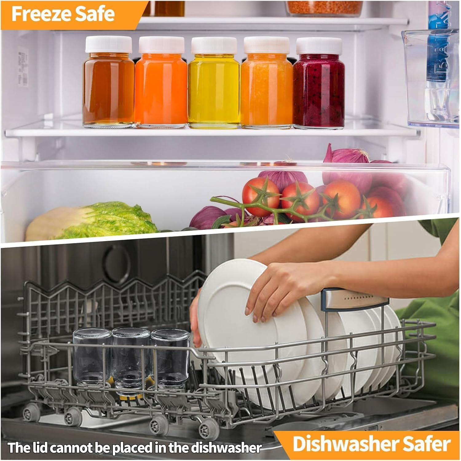 PENGQIMM 12 Pack Glass Shot Bottles with Lids,60 Ml Small Clear Glass Bottles Glasses Containers with Cleaning Brush & Labels Empty Clear, Airtight Juice Shot Bottles, Oils, Sauce, Medicine image number 4