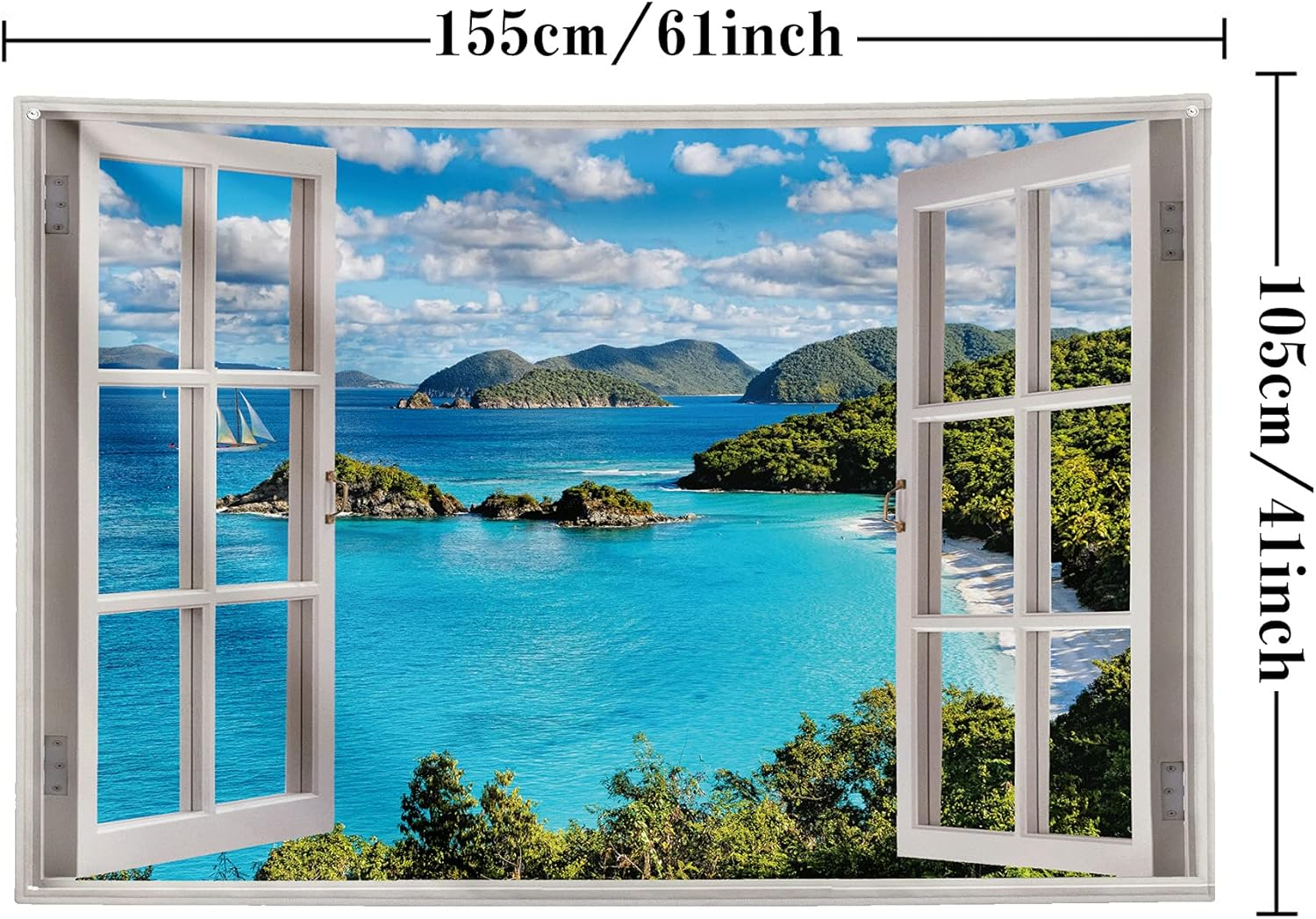 GOURIDA Nature Tapestry Blue Ocean Sea Beach Wall Hanging Tropical Island Palm Tree Seaside Window for Bedroom Aesthetic Living Room College Dorm Home Decor 61 X41 Inch Small&hellip; image number 5