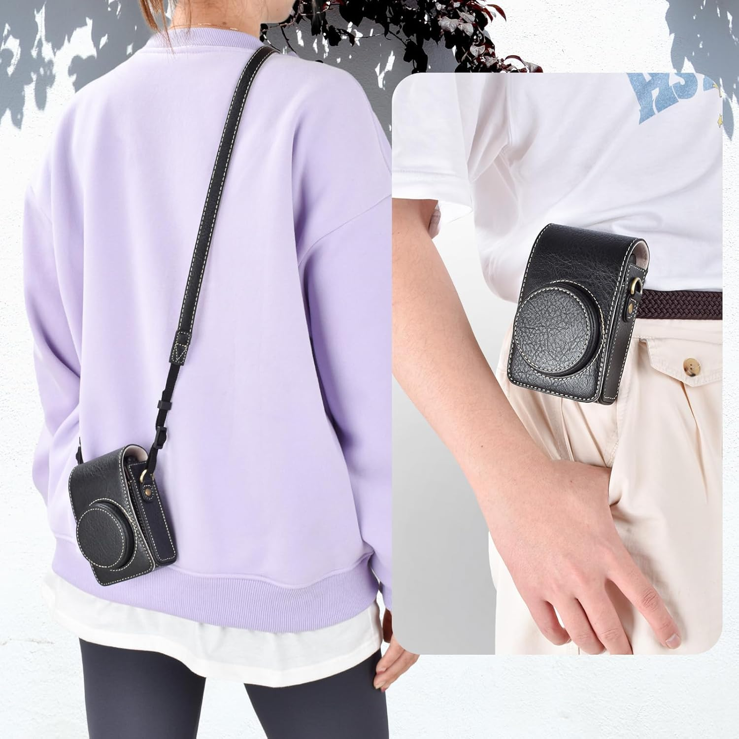 Rieibi Camera Case for Sony Zv1F/Zv1/Ricoh GR Iv/Iiix/Ricoh III Ii/Fujifilm X-Half/X-Hf1/Panasonic LX9 LX10 Lx15/Canon G7X III / G7X II / SX740 HS- Camera Bag with Strap - Black (Case Only) image number 6