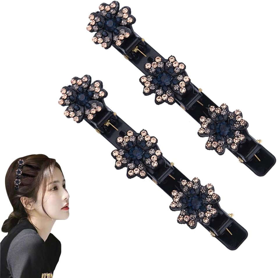 Rhinestone Braided Hair Clips for Styling Hair Accessories for Girls Women Elegant Braiding Hair Clips Barrette Shiny Duck Billed Hair Clips for Women Crystal Stone Braided Hair Barrettes Clip