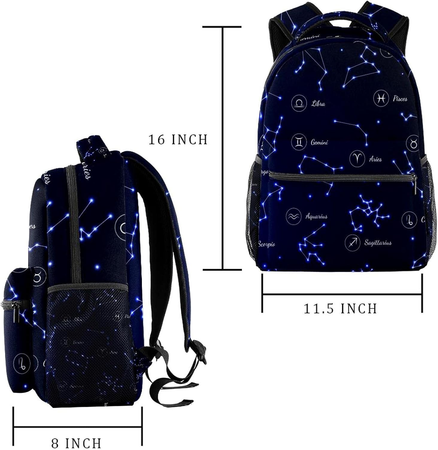 Twelve Constellations in the Night Sky Backpack Students Shoulder Bags Travel Bag College School Tote Backpacks