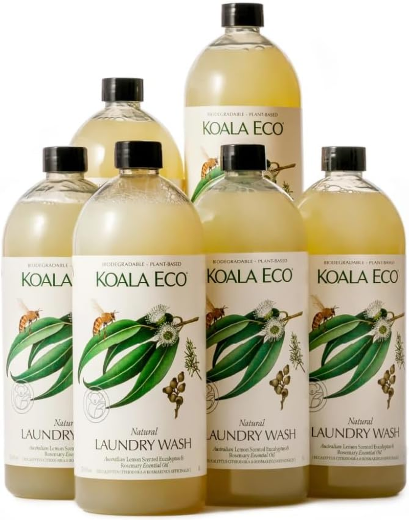 Koala Eco Natural Laundry Wash with Lemon Scented Eucalyptus & Rosemary Essential Oil - 1 L (6 Pack)