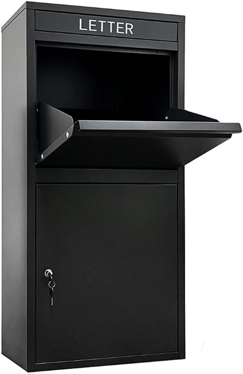 GROZY XL Package Delivery Box, Extra Large Galvanized Steel Parcel Drop Box for Outside, Parcel Mailbox with Secure Storage Compartment, for Outdoor Porch, Curbside, Black image number 4