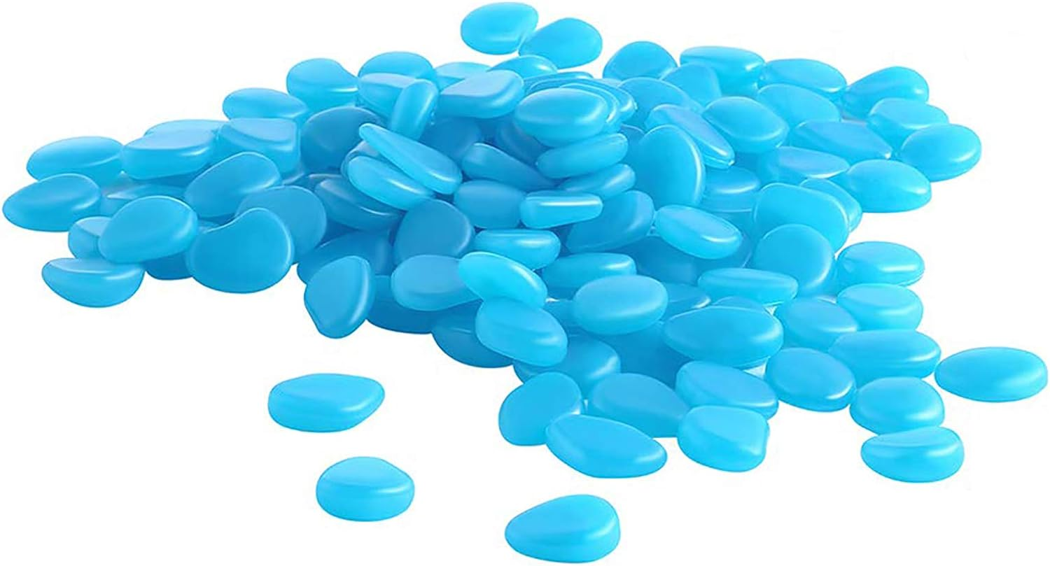 100Pcs Fish Tank Rocks, Glow in the Dark Rocks Decorative Aquarium Gravel Stone Rocks Pebbles for Fish Tank Turtle Tank Vase Garden Plants Bonsai Walkway Driveway Swimming Pool - 0.9" - Blue&hellip;