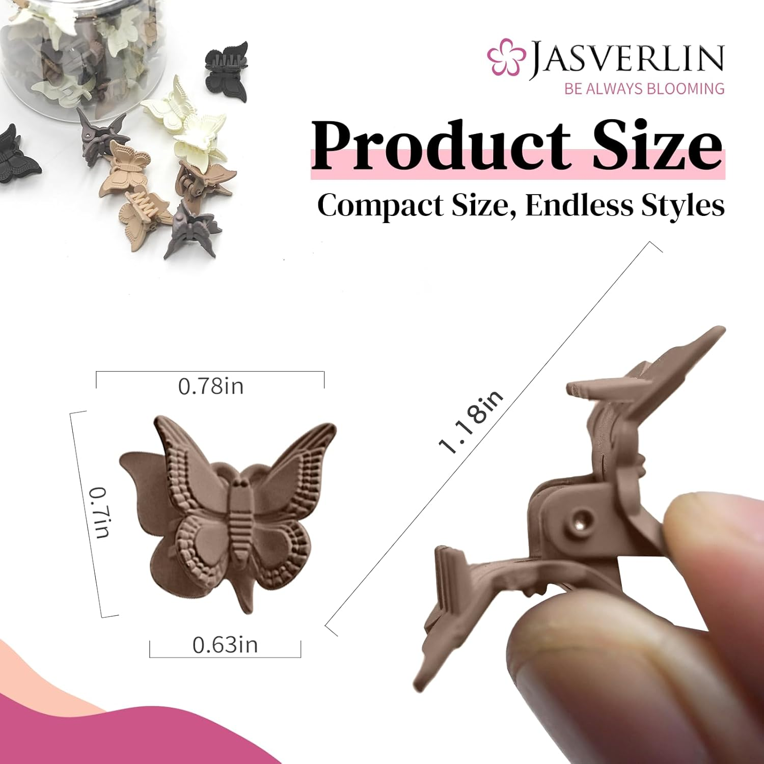 JASVERLIN Matte Butterfly Hair Clips for Girls, 90S Cute Mini Claw Clips for Toddler Kids, Small Tiny Y2K Rave Hair Styling Accessories 2000S Festival Outfits 50 Pcs (Neutrals) image number 2