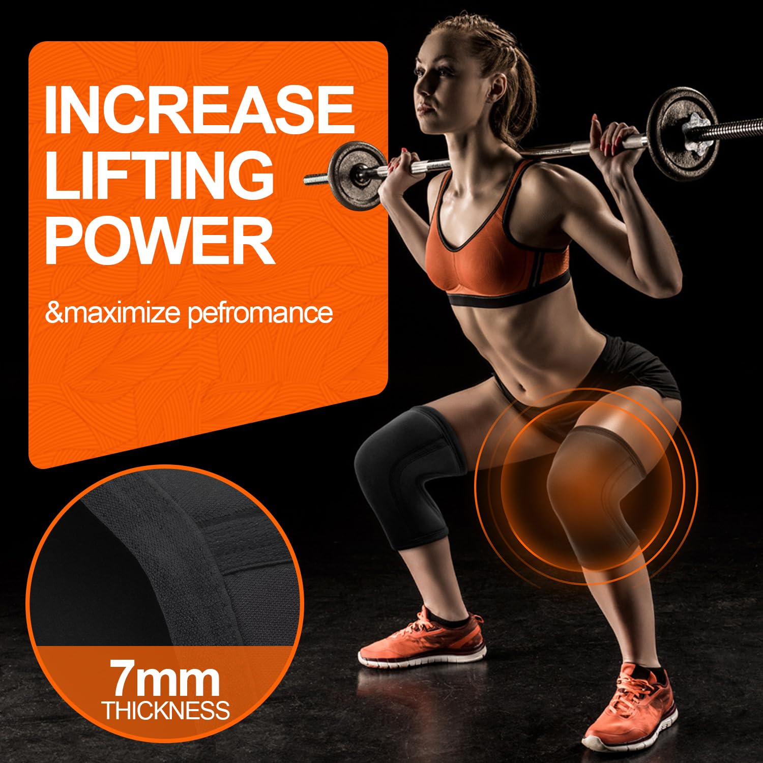 Knee Brace,1 Pack 7Mm Neoprene Sports Kneepads Knee Support Compression Weightlifting Pressured Crossfit Training Knee Pads Knee Sleeves Support Women Men H HOME-MART (Black, L) image number 2