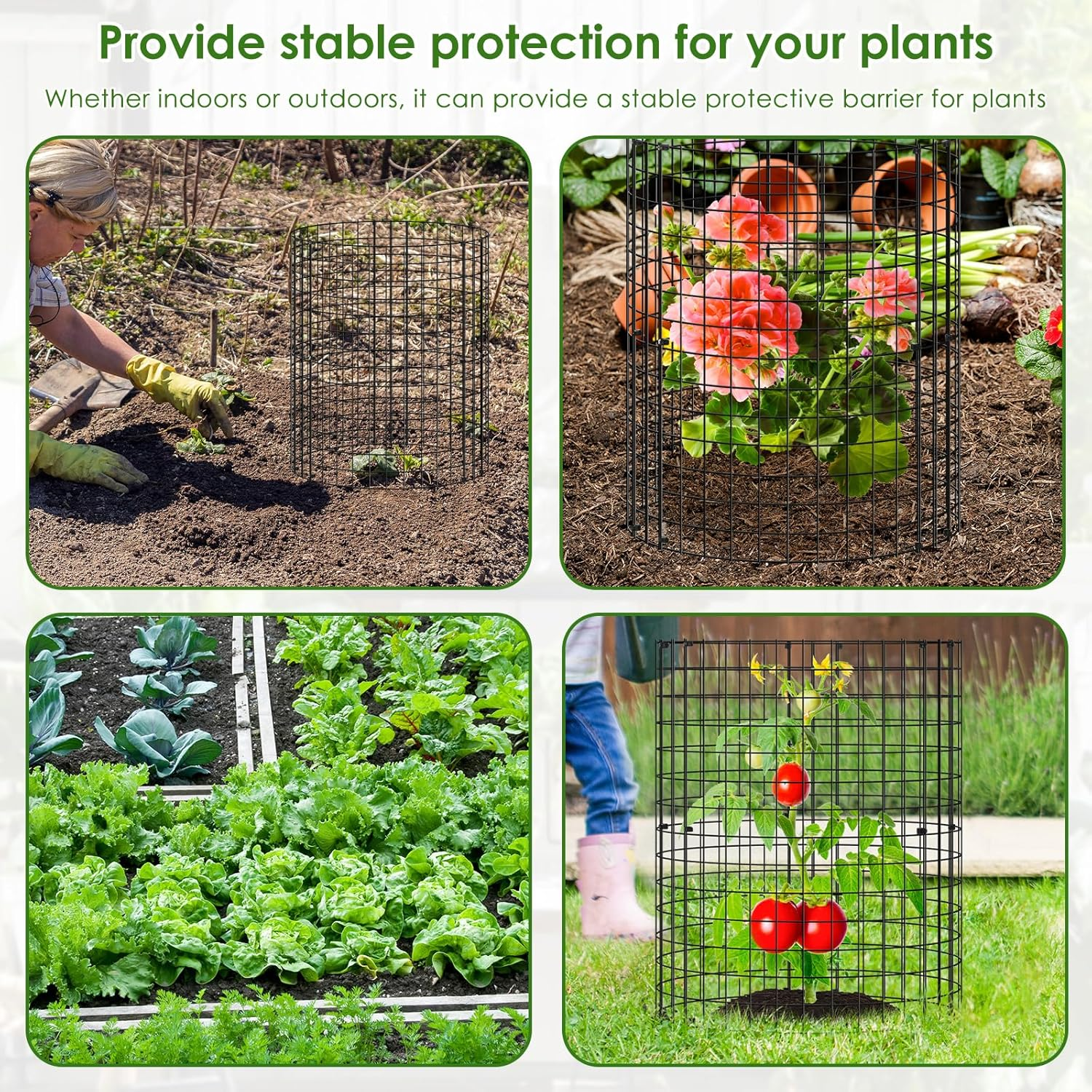 15Pcs Plants Protector from Animals 13.7Inch Metal Mesh Plants Cages to Keep Animals Out Rustproof Garden Protection Covers for Indoor Outdoor Garden Zjmcajy(Blackish Green,15) image number 5