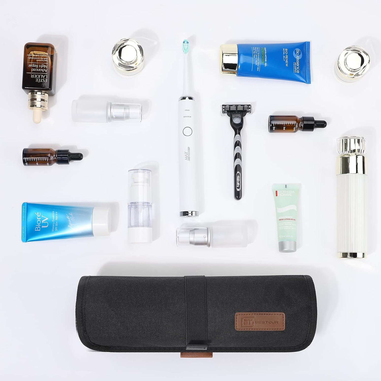 Bestour Travel Essentials, Toiletry Bag for Men, Compact Bathroom Roll Organizer, Classic Black(Canvas), Small, Minimalist - Chic Brown(Pu Leather) image number 7