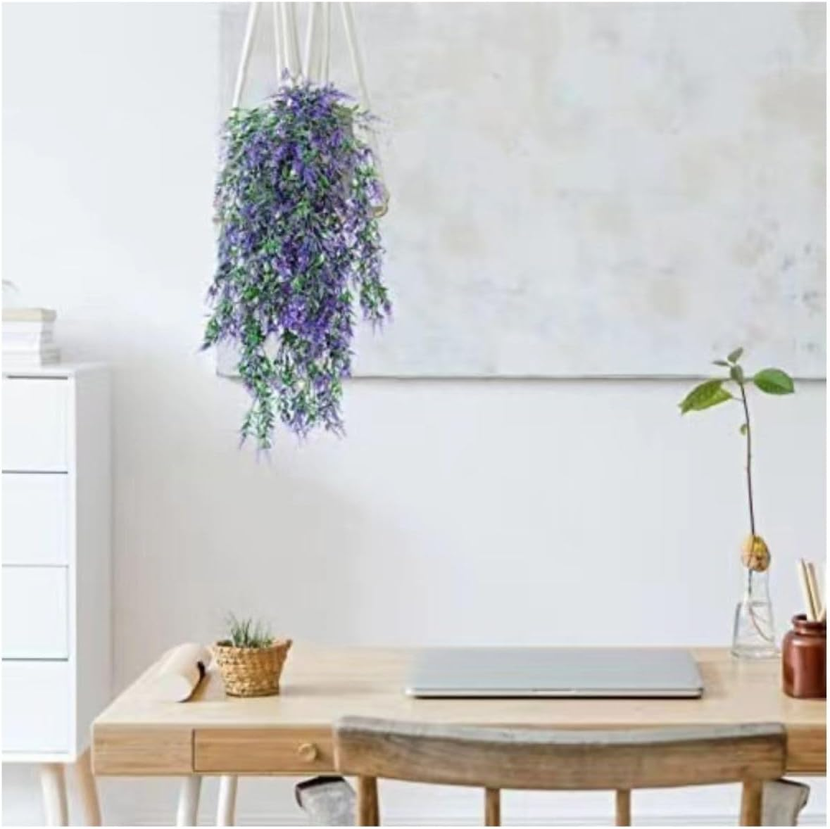 JLHOUSE AUA7002-1 2Pcs Hanging Plants Artificial Lavender UV Resistant Plants Fake Hanging Vines Hanging Flower Plastic Greenery Plants Home Garden Wedding Party Indoor Outdoors Decorations-Purple image number 2