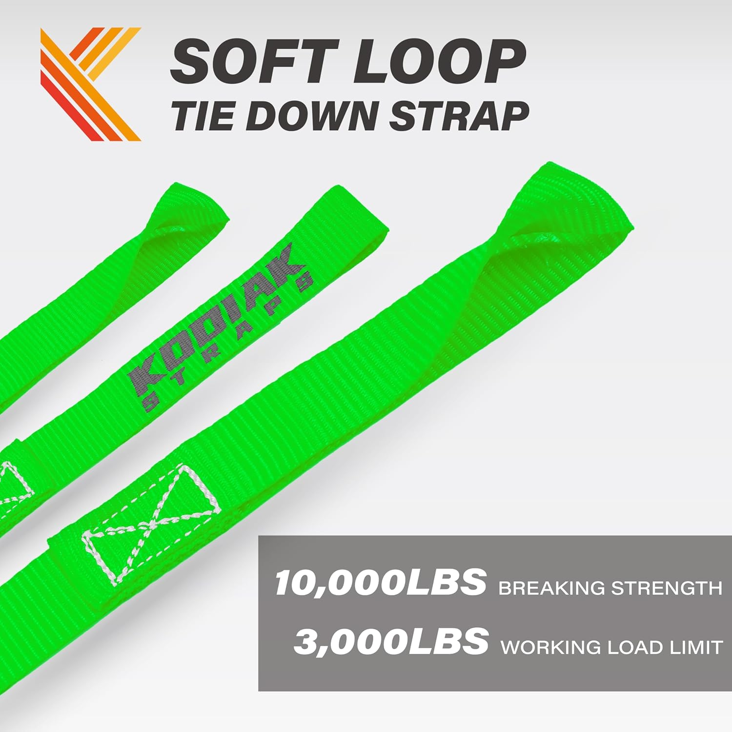 Soft Loop Tie down Straps - 1 X 12 Inches- 4,500 Lb Load Capacity - Green 6 Pack - Loops for Securing ATV, UTV, Motorcycles, Scooters, Dirt Bikes, Lawn & Garden Equipment by Kodiak Straps