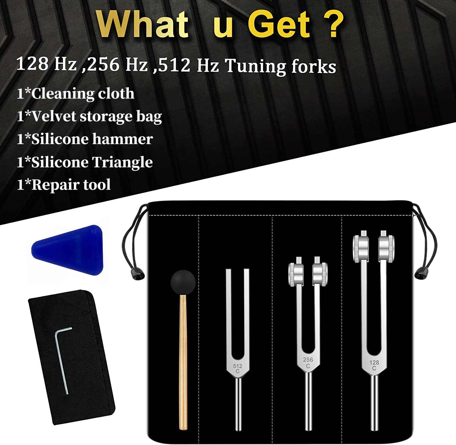 Tuning Fork, Tuning Fork Medical, Tuning Fork Set of 3Pcs Tuning Fork 128Hz and 512Hz 256Hz, Tuning Fork and Reflex Hammer Set for Healing/Chakra/Sound Therapy, Buddhists Yoga Teacher image number 3