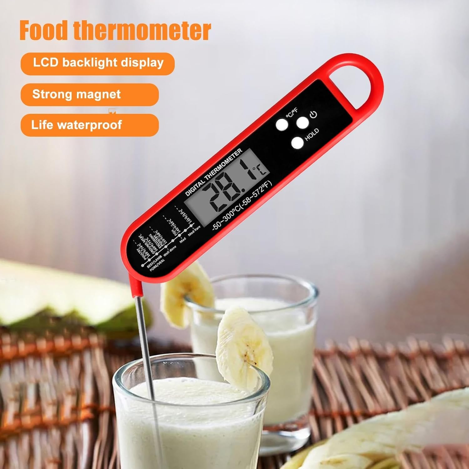 Digital Meat Thermometer for Cooking, Instant Read Thermometer with Backlight, Kitchen Food Thermometer for Grill Smoker BBQ Oil Deep Fry Candy Bread Coffee image number 5