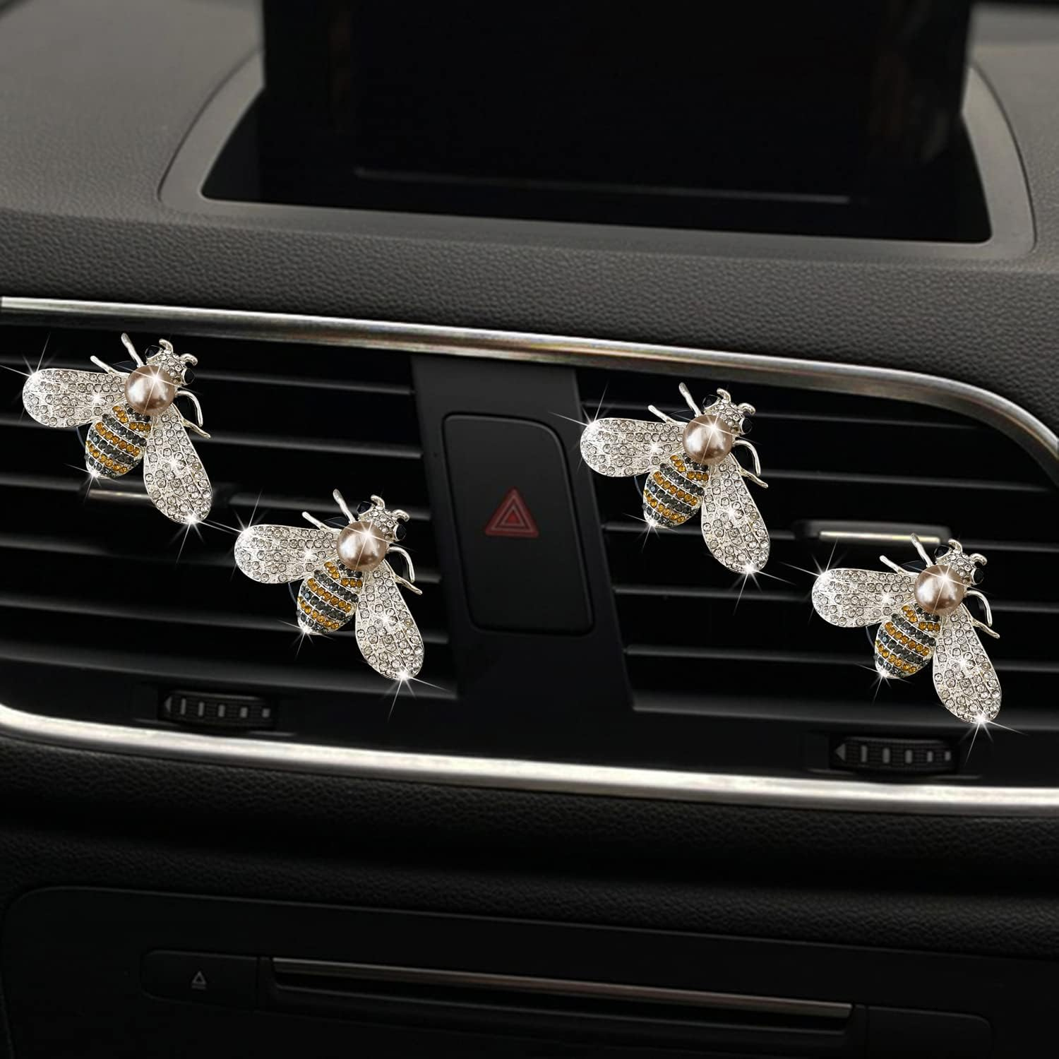 Xinjincang 4 Pcs Crystal Bee Car Air Fresheners Vent Clips, Car Diffuser Vent Clip Rhinestone Diamond Bee Car Decoration, Car Interior Decor Bling Car Accessories for Women - 4 Pcs Cross image number 3