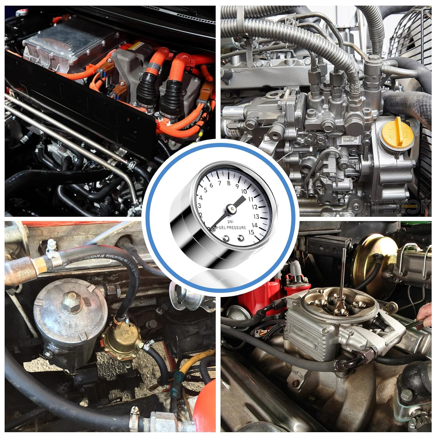 Fuel Pressure Gauge 0-15 Psi with Stainless Steel Case 1-1/2" White Dial 1/8" NPT Back Mount image number 4