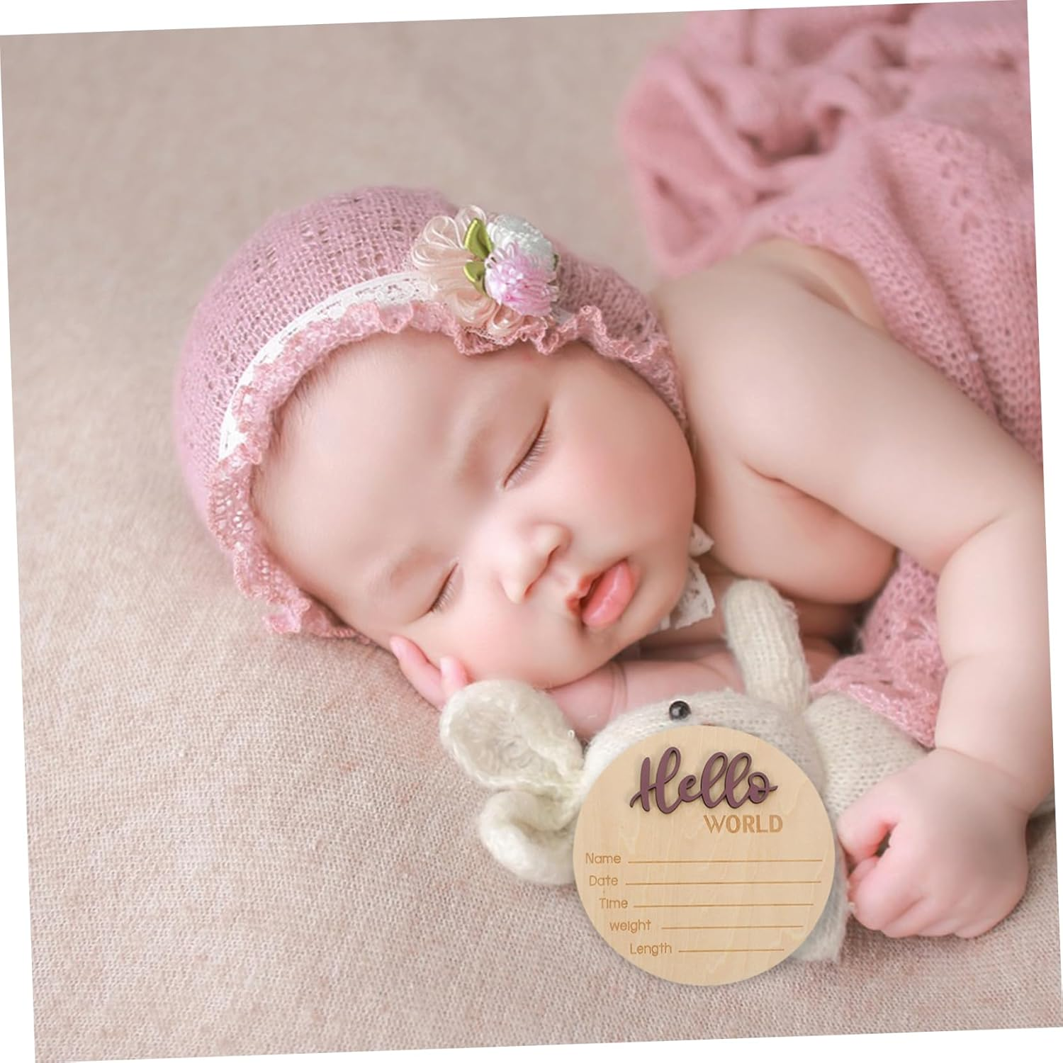 Wooden Birth Announcement round Sign Newborn Name Plaque Photography Prop Arrival Welcome Sign Safe Material for Hospital Shower Nursery Use image number 3
