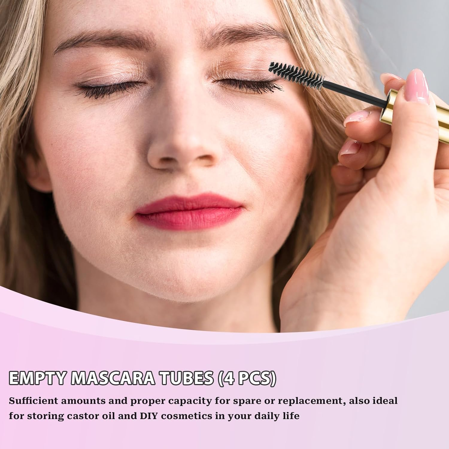 4 Pieces 10ML Empty Mascara Tube and Wand, Plastic Lip Gloss Containers Tubes Refillable Eyelash Serum Applicator Clear Eyelash Cream Dispensers Travel Castor Oil Cosmetic Containers Bottles image number 1