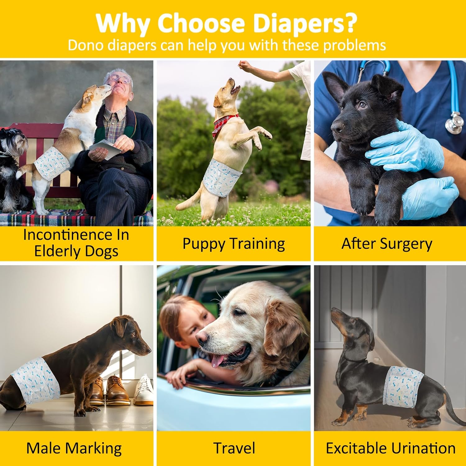 DONO Disposable Dog Diapers Male Dog Wraps Super Absorbent Soft Diapers for Male Dogs,With Wetness Indicator,10Pcs,M (18"-25") image number 3