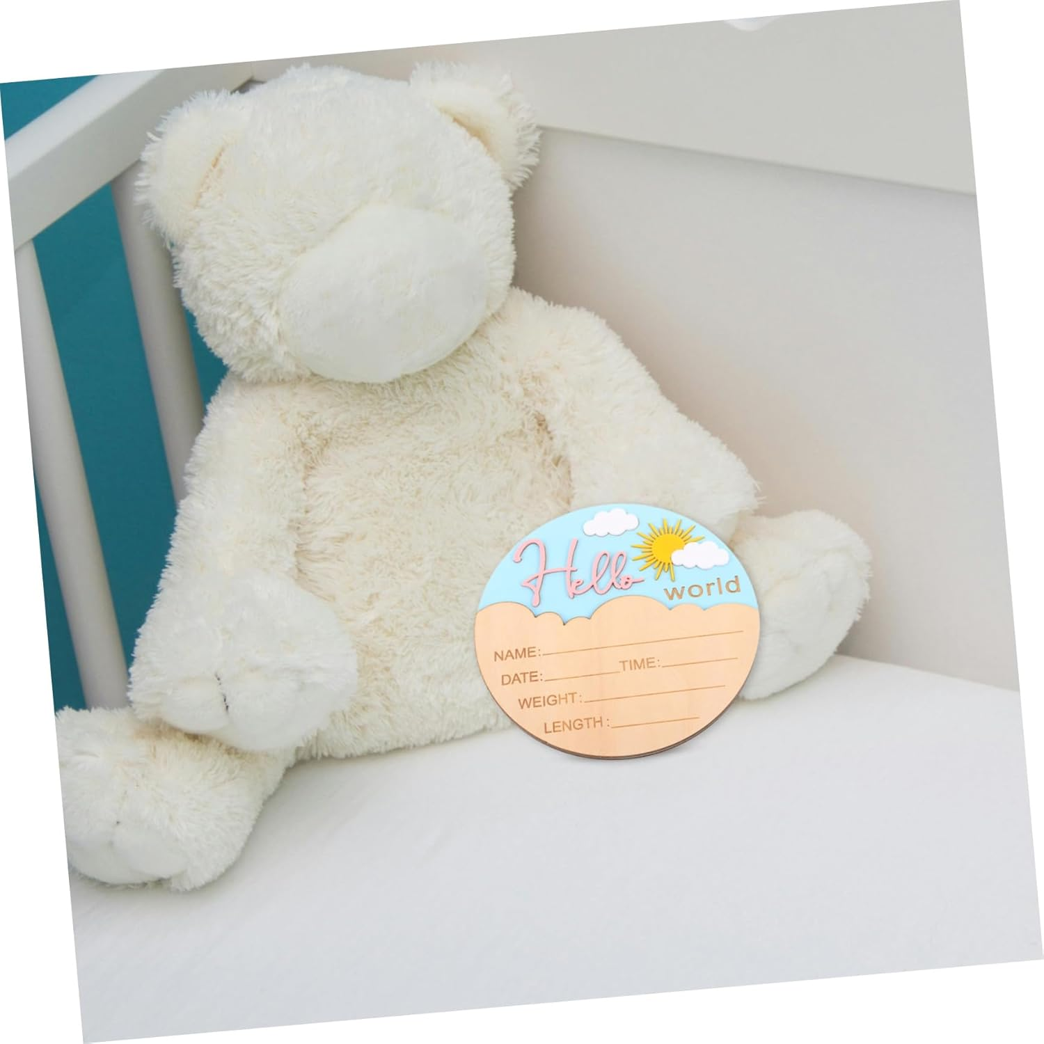 BESPORTBLE Durable Wooden Newborn Announcement Sign with Smooth Rounded Edges Compact Photo Prop Plaque for Shower and Nursery Decoration Reusable Birth Name Plaques for Newborn Welcome - Multi image number 5