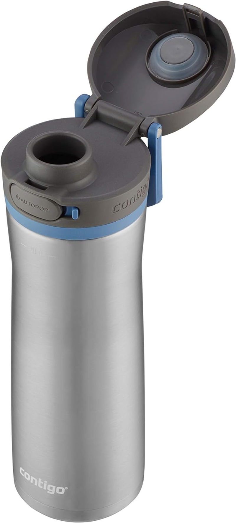 Contigo Jackson Chill Autopop Water Bottle 591Ml - Double-Walled Vacuum Insulated, One-Handed AUTOPOP&reg; Leak-Proof Lid with Protective Cover, Wide Mouthpiece, Secure Button Lock - Stainless Steel image number 2