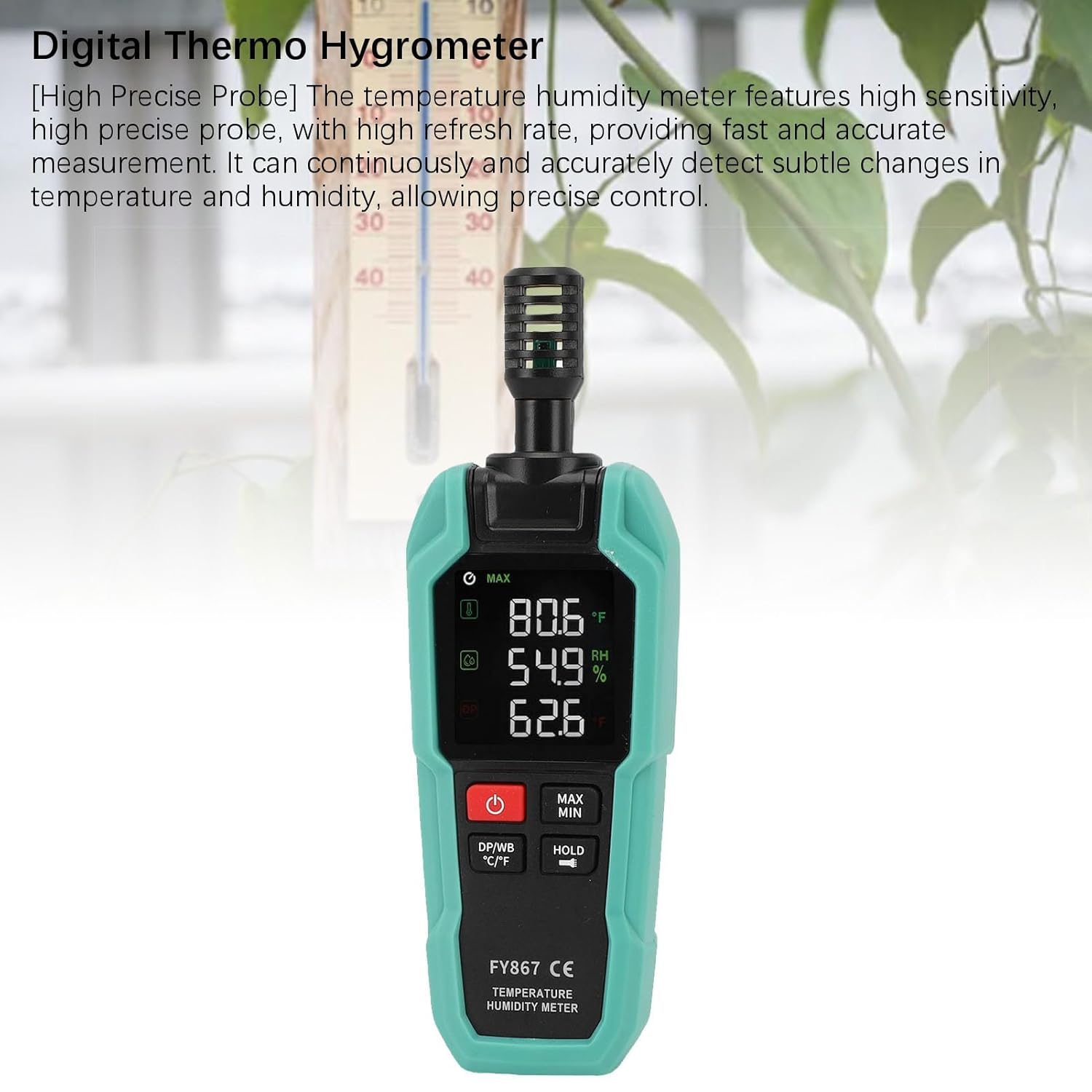 Jiawu Portable Digital Temperature and Humidity Meter, for Vegetable Greenhouses, Basements Outdoors, with High Sensitivity Probe image number 2