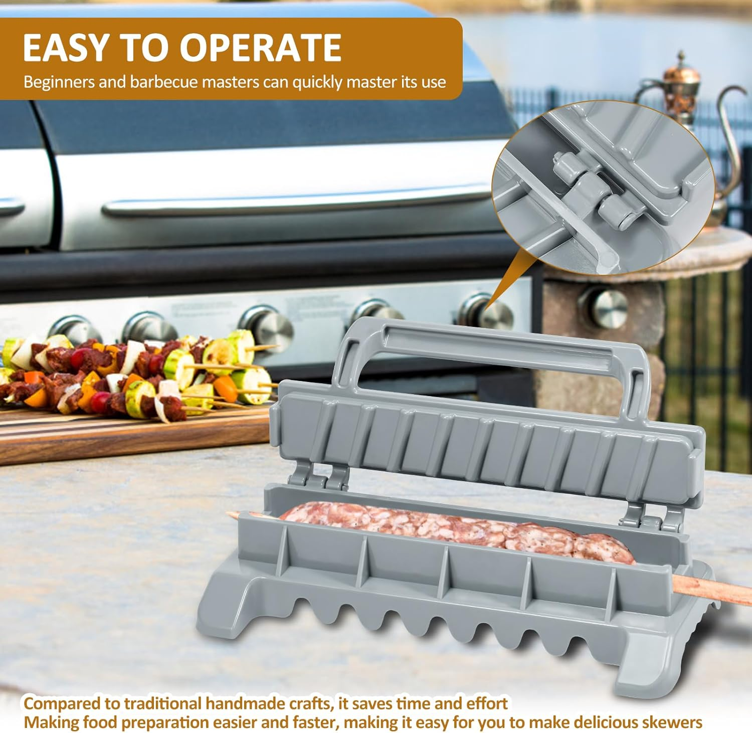 Fizocosisto Plastic Kebab Maker Machine Press, Reusable Easy Kebab Maker Barbecue Skewers,Kebab Maker Grill Tool for Turkish Kebab Outdoor Barbecue Party BBQ Gadget image number 5