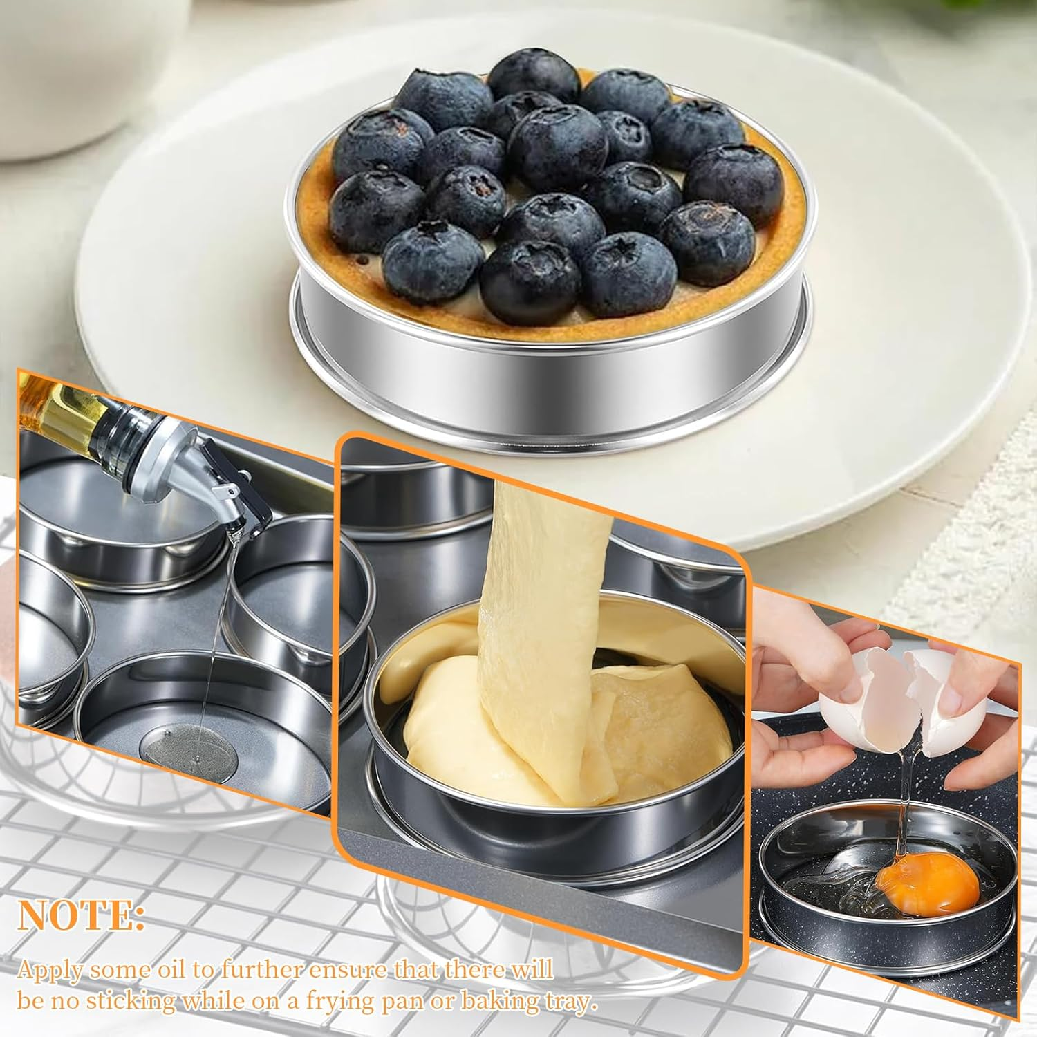 12 PCS English Muffin Rings, Stainless Steel Crumpet Rings, Nonstick Metal round Ring Muffins Molds, Double Rolled Tart Muffin Ring for Home Baking Fluffy Eggs Pancakes Pastry (10.5CM) image number 5