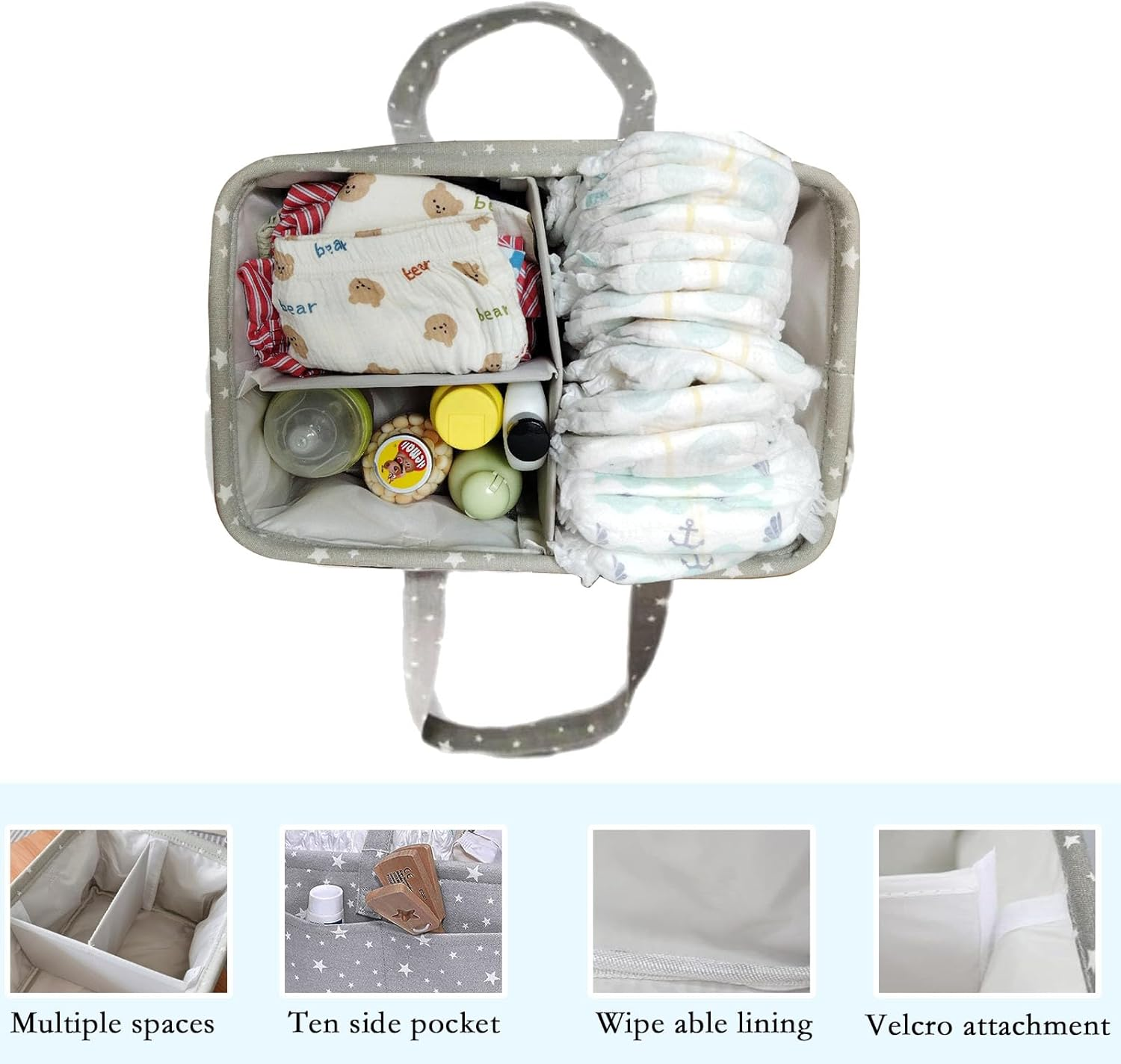 Portable Baby Diaper Caddy Organizer - Storage Basket & Tote Bag for Diapers & Wipes - Newborn Essentials（ Grey） image number 3