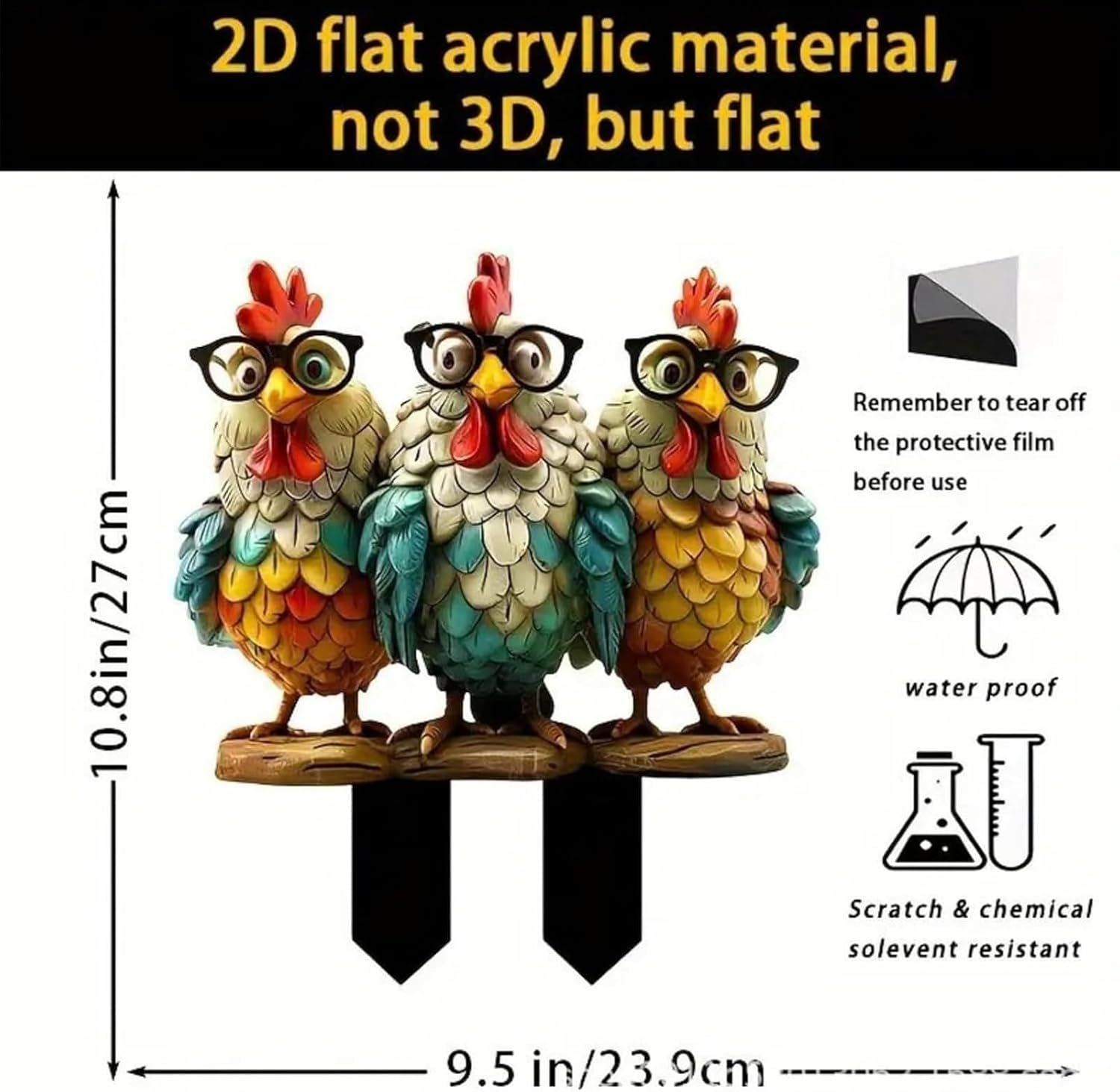 Gihioue Outdoor Chicken Garden Ornaments, Cartoon Rooster Garden Stakes, Hen Animal Stakes Spring Summer Home Decor, Farmhouse Path Lawn Chicken Rooster Stakes, for Women Girls image number 2