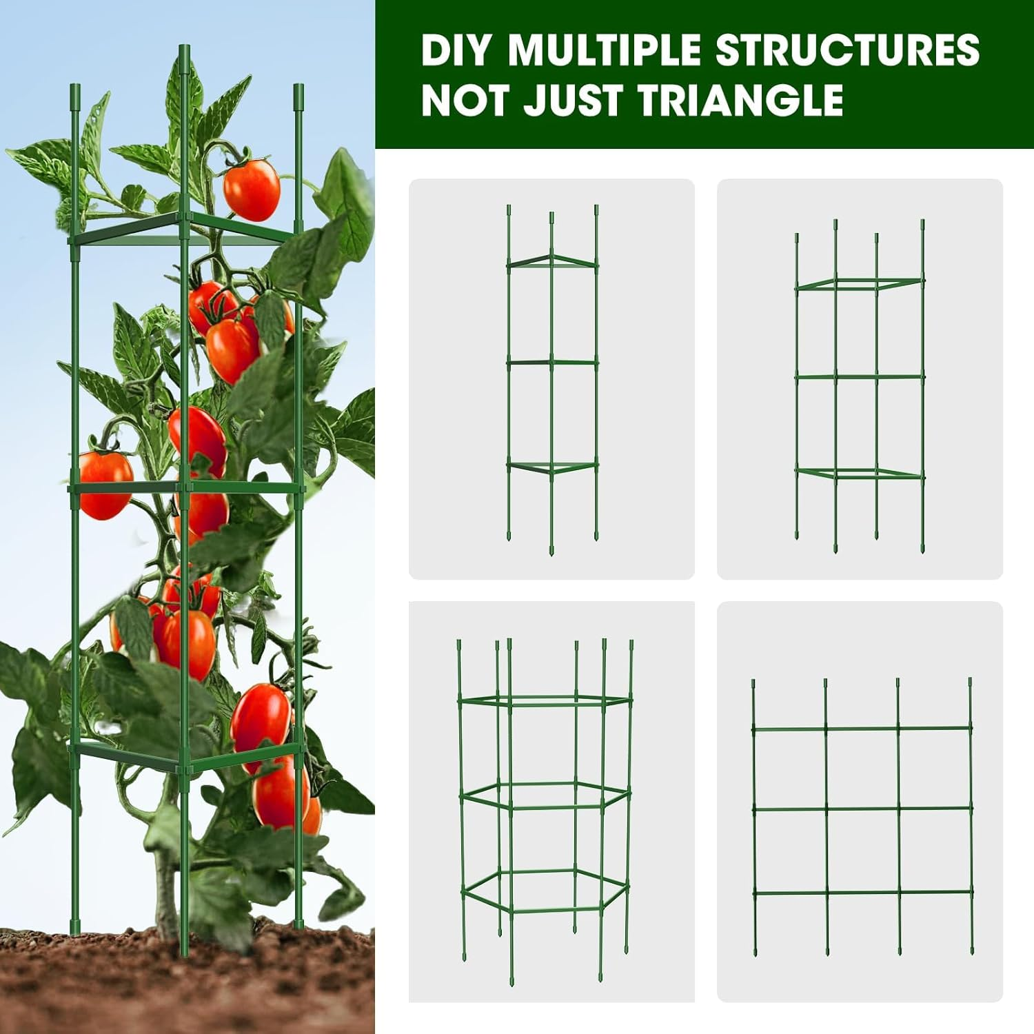 Tomato Cages for Garden,Up to 120Cm Tomato Cage Trellis-Upgraded Hexagon Connector,Heavy Duty Adjustable Tomato Stake Support for Raised Garden Bed(3 Pack) image number 4
