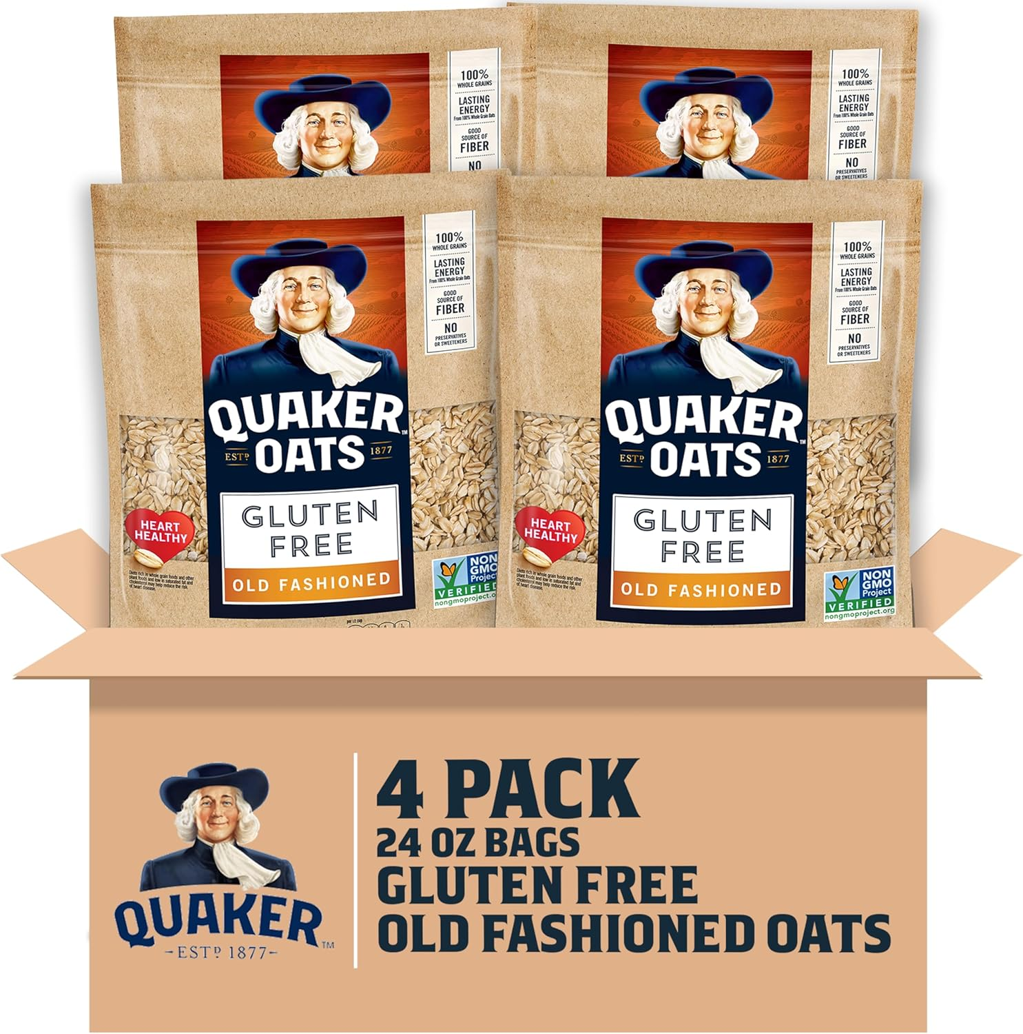 Quaker Gluten Free Old Fashioned Rolled Oats, Non GMO Project Verified, 24Oz Resealable Bags (Pack of 4) image number 2
