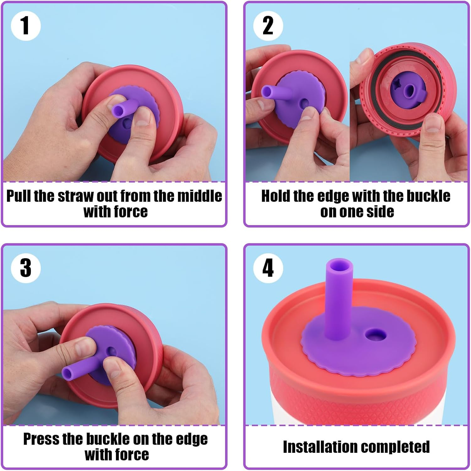 2Pcs Silicone Straw Cover & 2Pcs Plastic Straw, Flower Pattern Flexible Cup Lid Accessories for Owala Kids Insulation Stainless Steel Tumbler 12Oz & Kids Plastic Water Tumbler 15Oz Parts, Bpa-Free image number 2