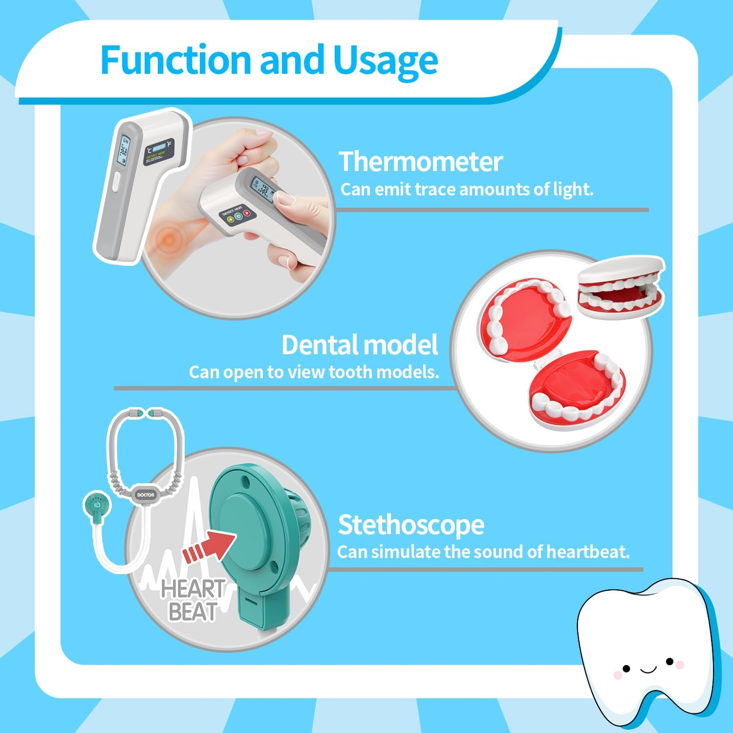 Doctor Kit for Kids 32 Accessories Pretend Medical Station Set for Boys & Girls Mobile Cart with Kids Dentist Play Set for Ages 3 and up Children Role Play Educational Toys image number 6