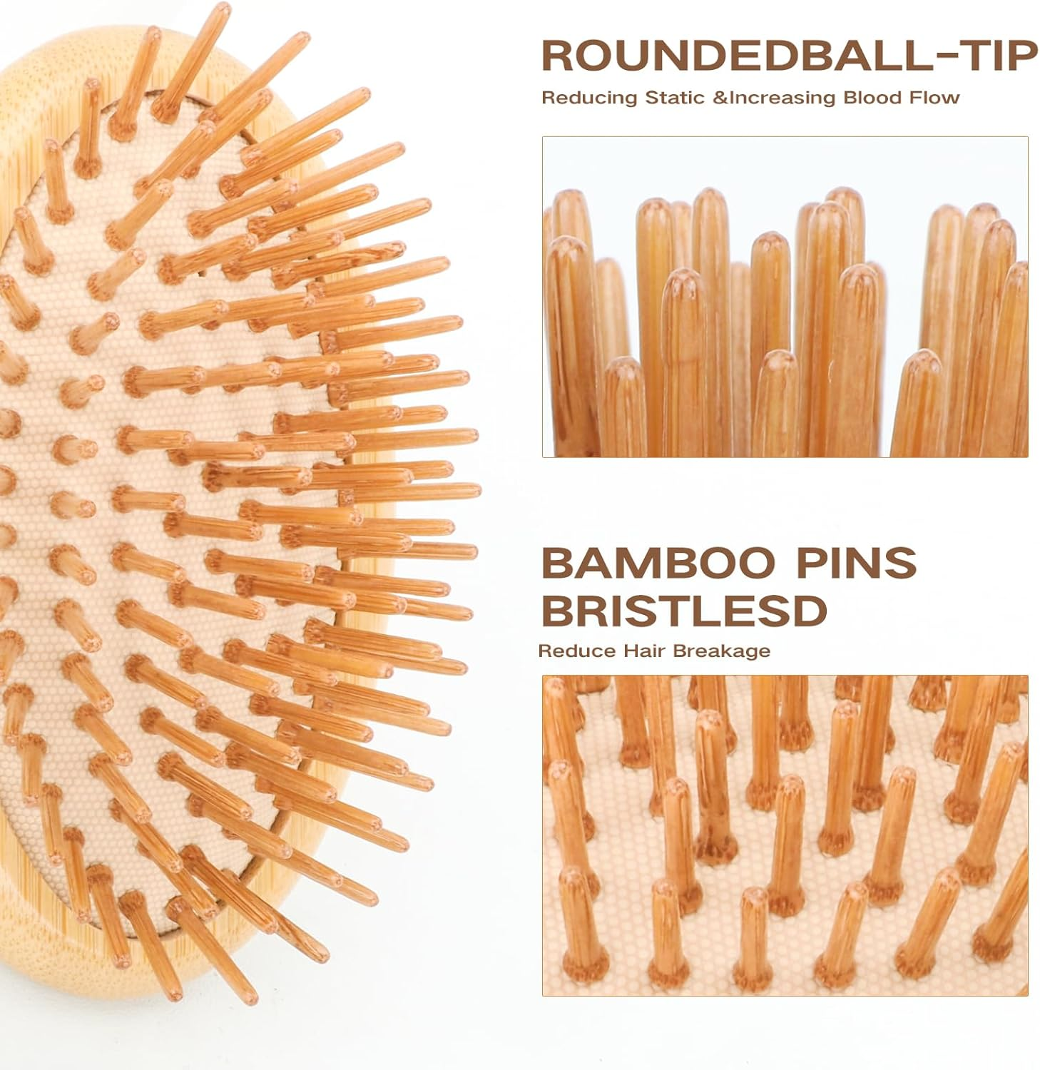 Bamboo Brush for Hair Growth(No Handle Design) Combetter, Natural Wood Brush, Mini Hair Scalp Massager Bamboo Bristles Detangling Hairbrush for Women, Men &Kids image number 4