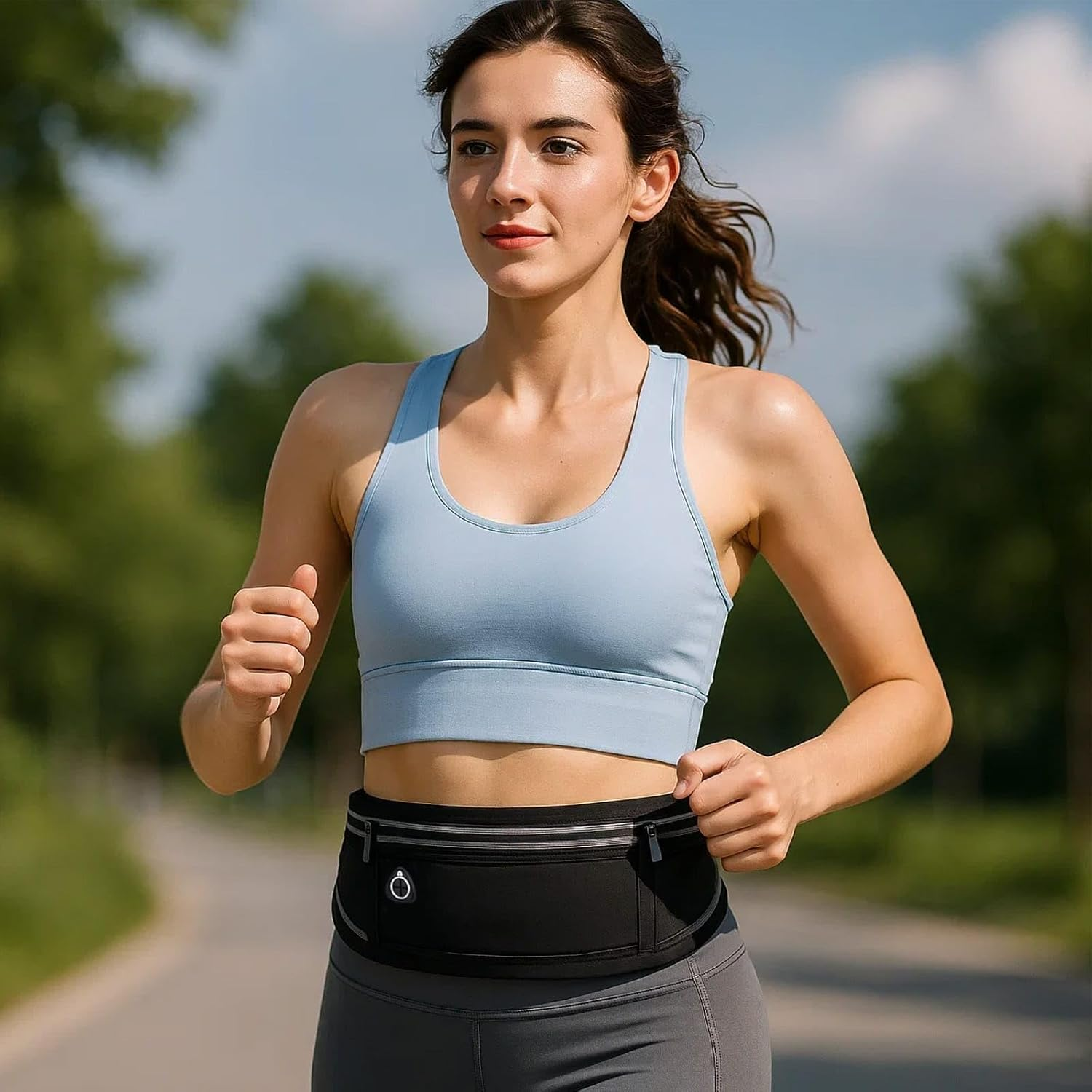 QUPOLPOL Running Belt Waist Pack &ndash; Adjustable Water-Resistant Bum Bag with Phone Pocket, Reflective Strips, No-Bounce Fit for Running, Jogging, Gym, Hiking, Travelling, Black - Pink image number 2