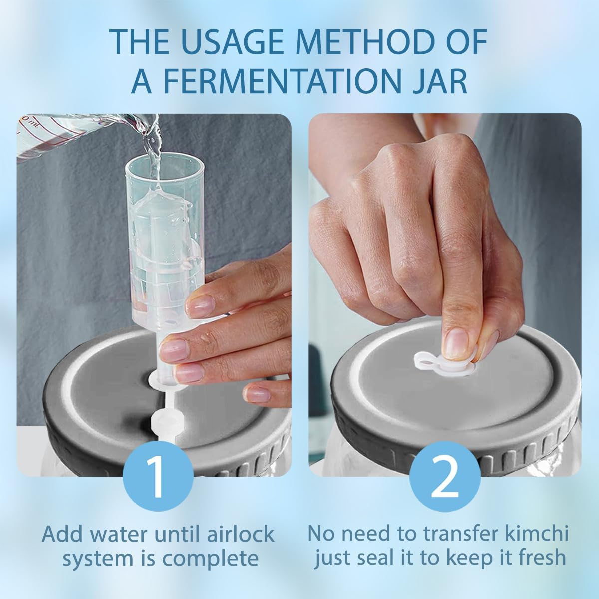 Blissify 4 Pack 1L Fermentation Jar with 4 Airtight Lids 4 Airlock 4 Fermentation Weights, Wide Mouth Glass Mason Jar with Scale Mark, Fermentation Kit for Beginners image number 4