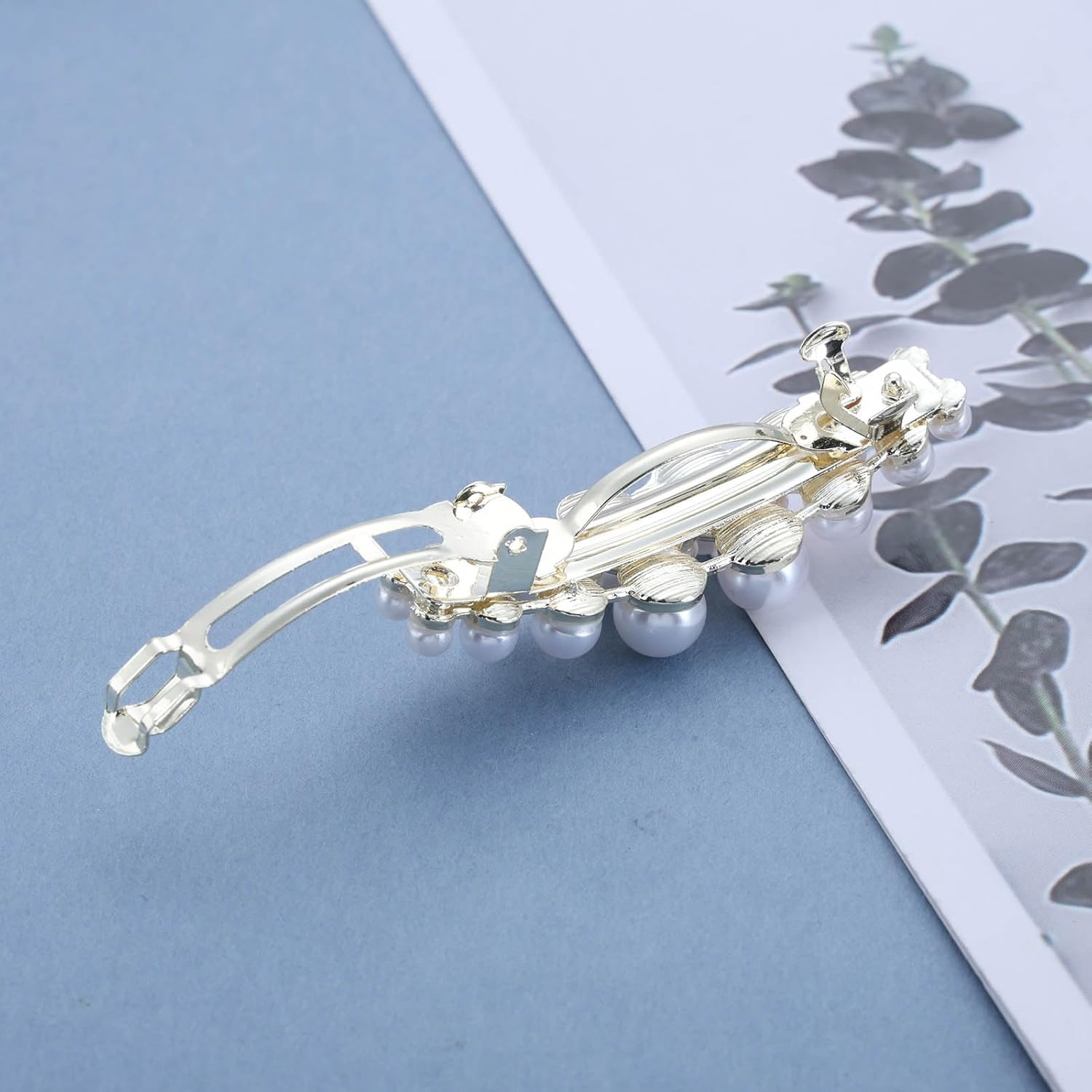 Enautoabs Vintage Pearl Hair Clip Barrette Pearl French Hair Clip Gold Pearl Hair Clip Pearl Wedding Hair Pin Clip Imitation Pearl Ponytail Clip Decorative Hair Accessories image number 6