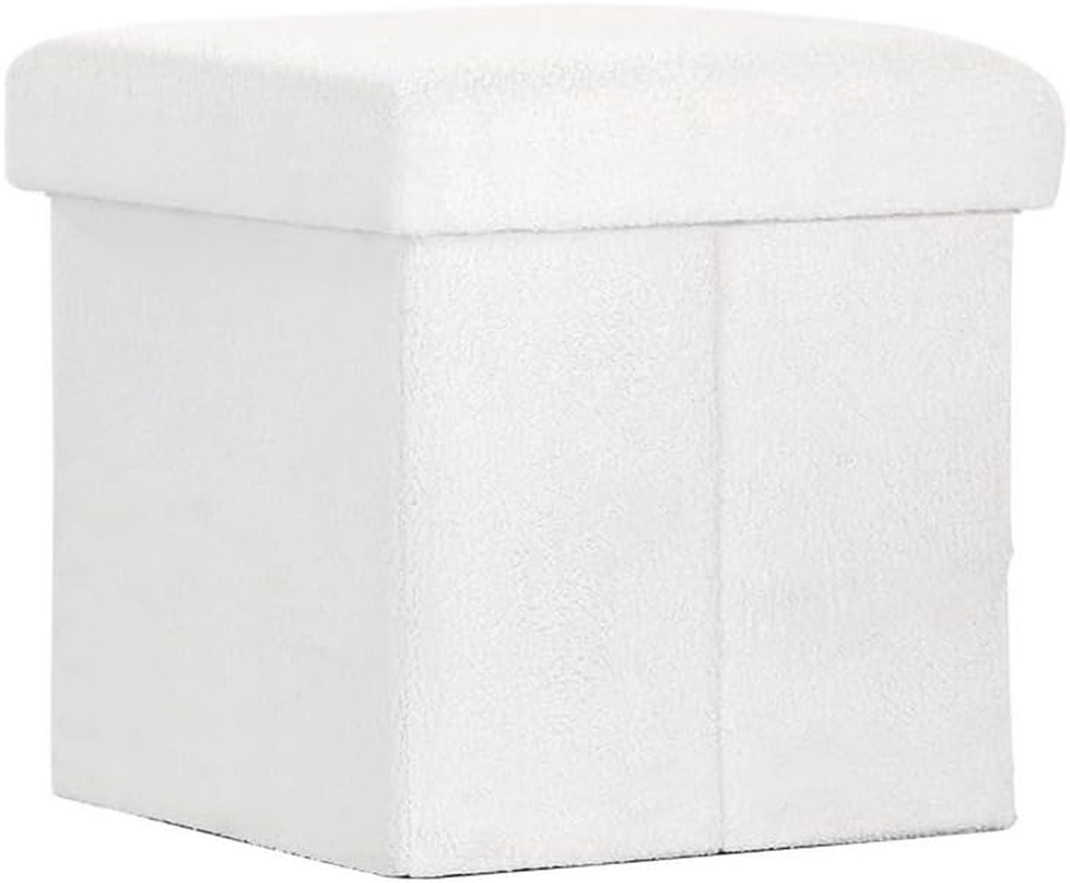 Artiss Storage Ottoman Foot Stool, Folding Lounge Foot Pouf Vanity Stool Make Up, Square Foldable Padded Seat Rest Home Decor Bedroom Hallway Office Living Room Furniture, Teddy Fabric, White