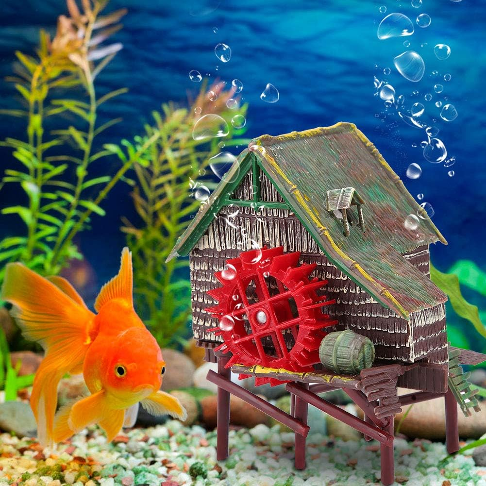Aquarium Windmill, Aquarium Big Water Wheel Landscaping Rotatable Waterwheel Windmill Aquarium Make Air Bubble Ornament with a Water Truck for Fish Tank Aerating(L) image number 6