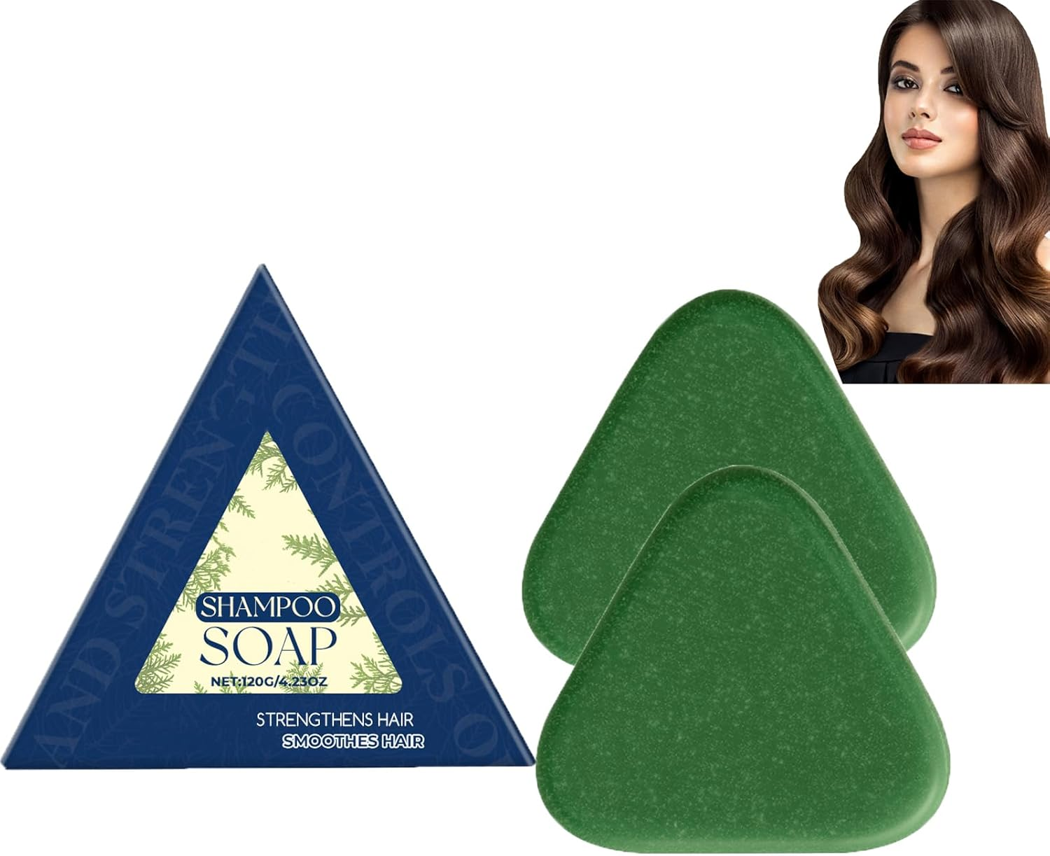 Natural Green Shampoo Bar, Platycladus Orientalis Leaves Soap, Gentle Hair Cleansing & Strengthening for Women and Men, Thickens & Dandruff Hair Care, Promotes Growth, Volumizing (2Pcs)