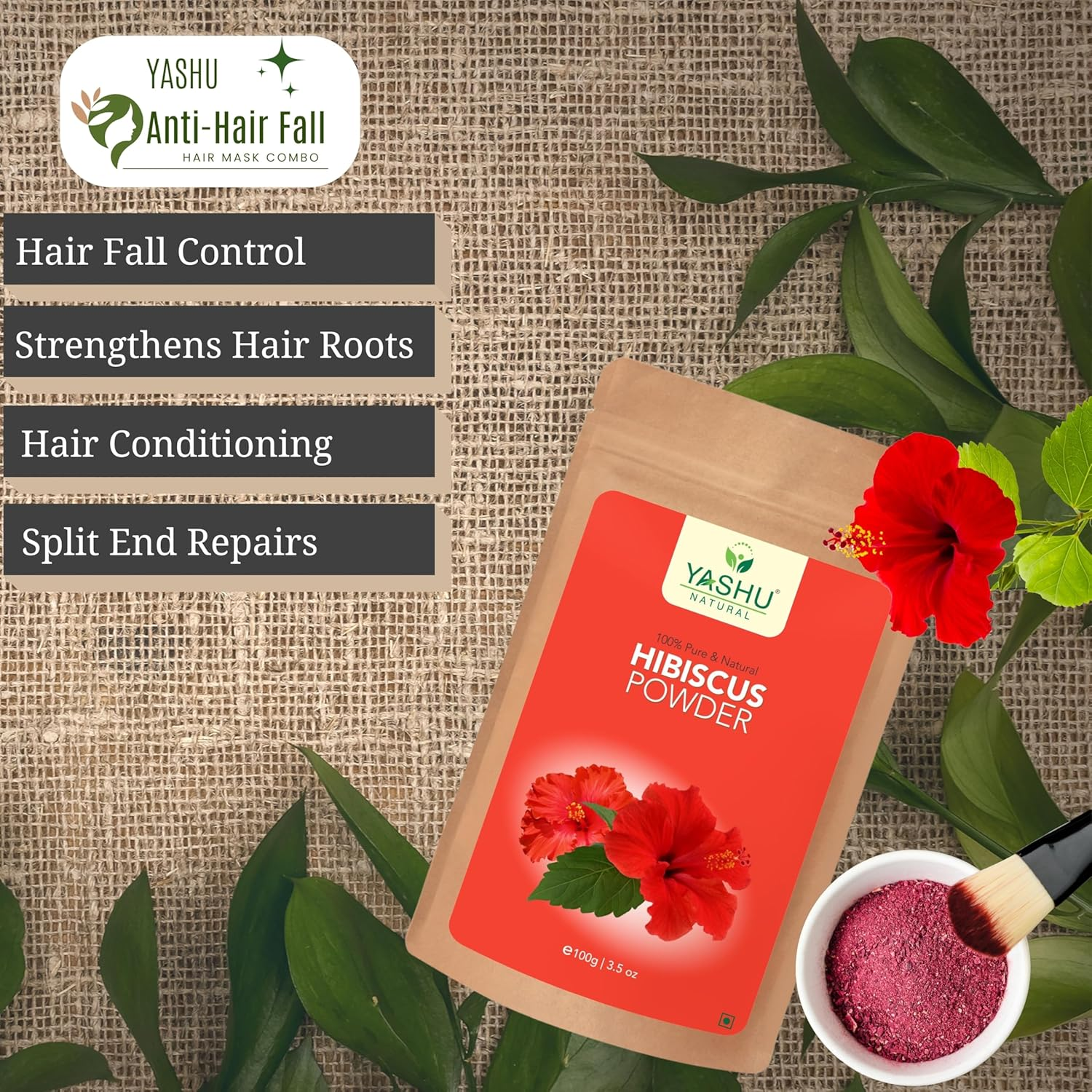 YASHU Pure & Organic Hibiscus & Fenugreek Seed (Methi Dana) Powder for Hair Conditioning | Combo Pak for Dry & Damaged Hair (200 G) image number 1