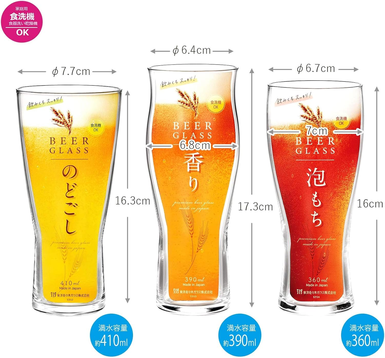 Toyo Sasaki Glass Beer Glass Father'S Day Beer Glass Set Dry Aroma Rich 410Ml 390Ml 360Ml Set of 3 Clear image number 6