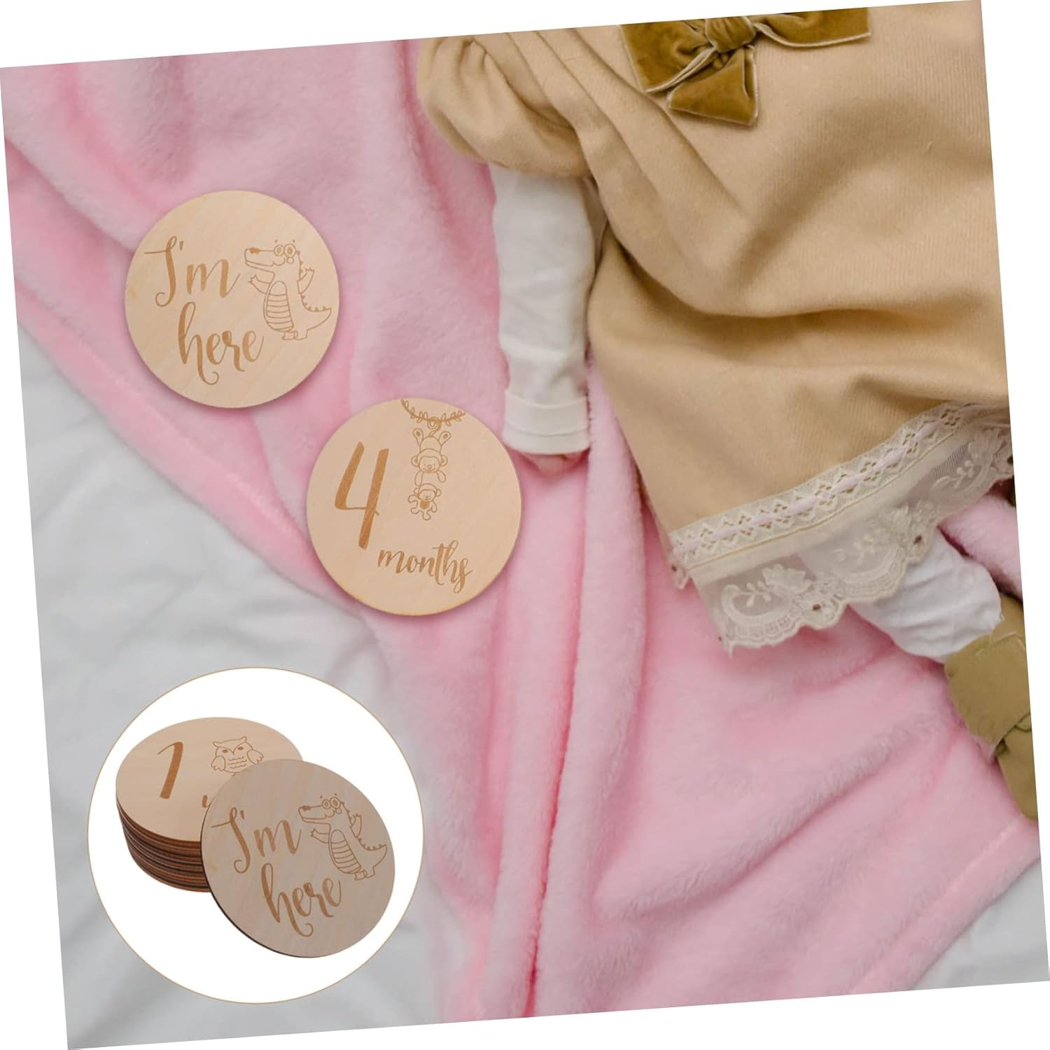 Newborn Wooden Milestone Cards Milestone Wooden Circles for First Year Announcements image number 3