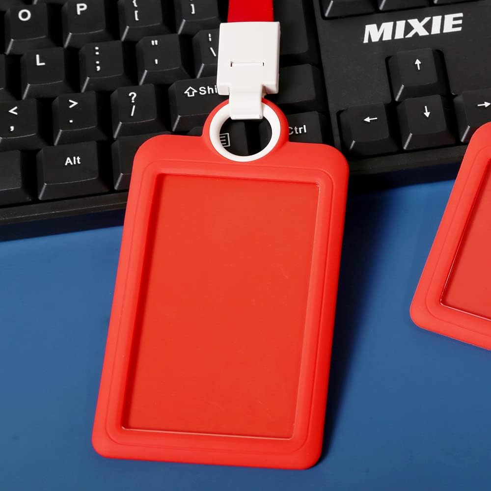 Badge Holder Silicone Horizontal ID Badge Card Holder with Lanyard Neck Strap Heavy Duty ID Card Business Card Offices Supplies Vertical &hellip; image number 3